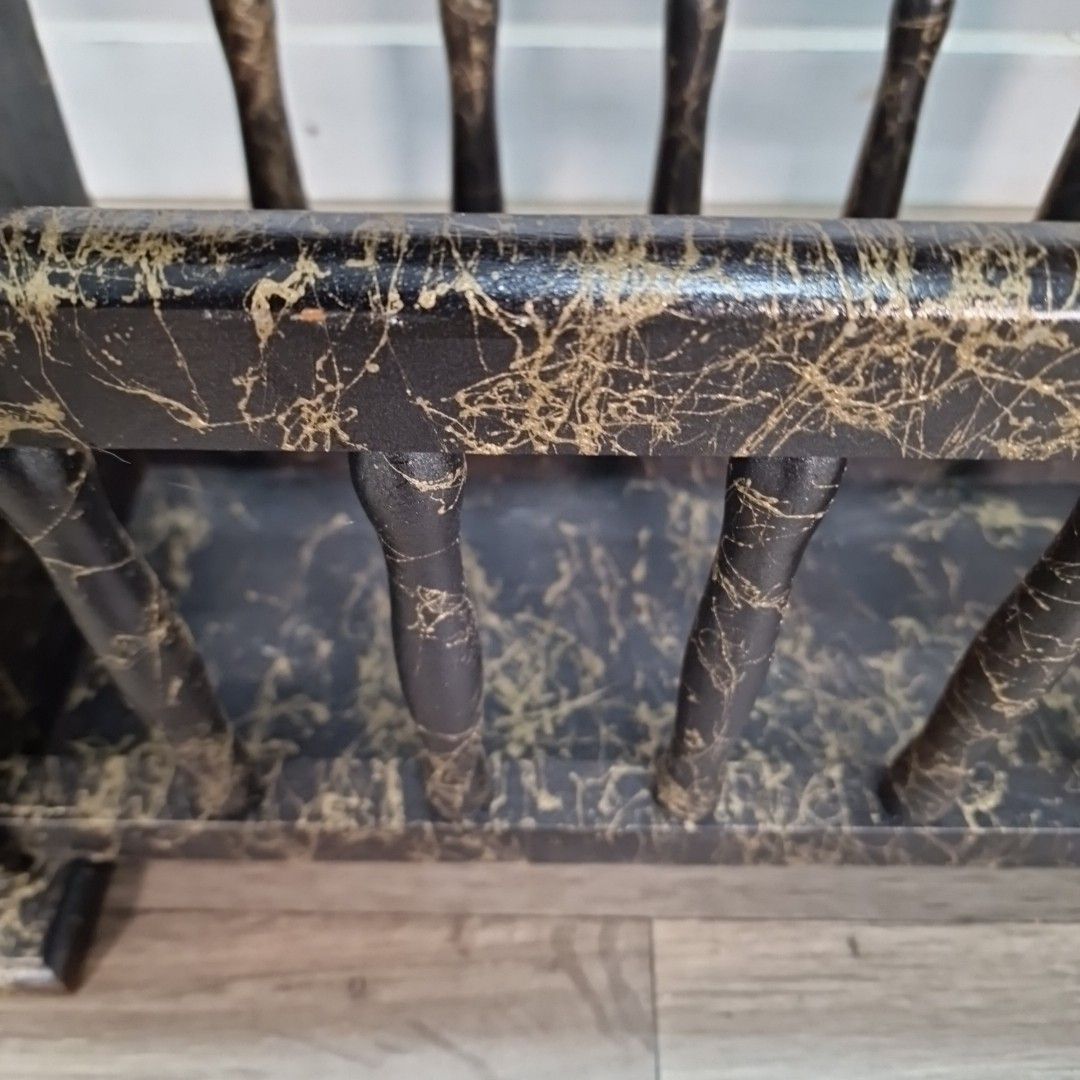 photo for sale Vintage Magazine Rack Side Table – Veined Paint Marble Effect – Mid Century Wood