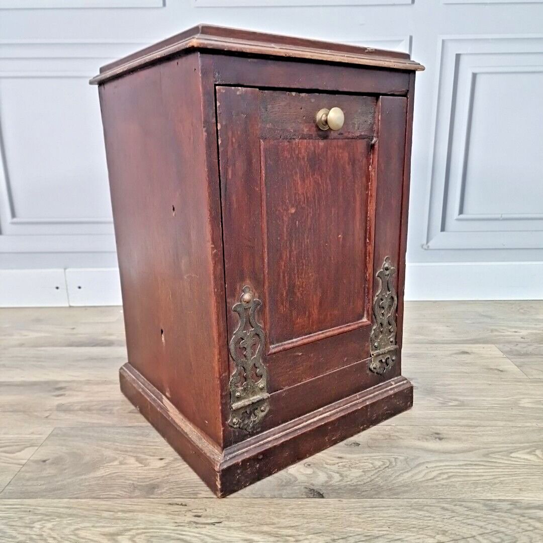 Antique Bedside Table Coal Scuttle Cabinet Wooden Purdonium Edwardian