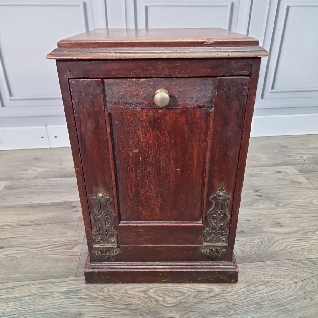 Antique Bedside Table Coal Scuttle Cabinet Wooden Purdonium Edwardian photo for sale