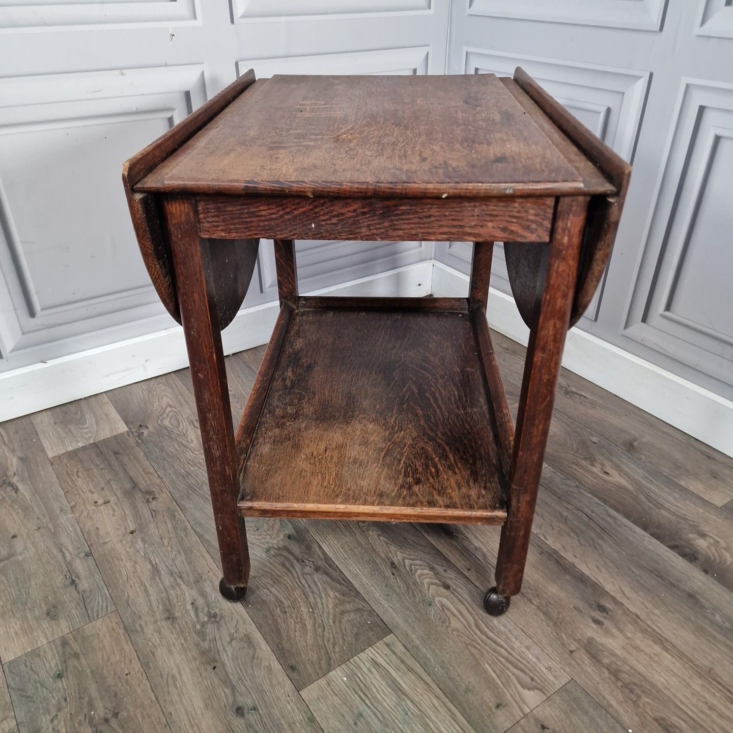 Vintage Drinks Table Trolley Drop Leaf Cocktail Tea Mid Century Oak Solid Wooden photo Furniture