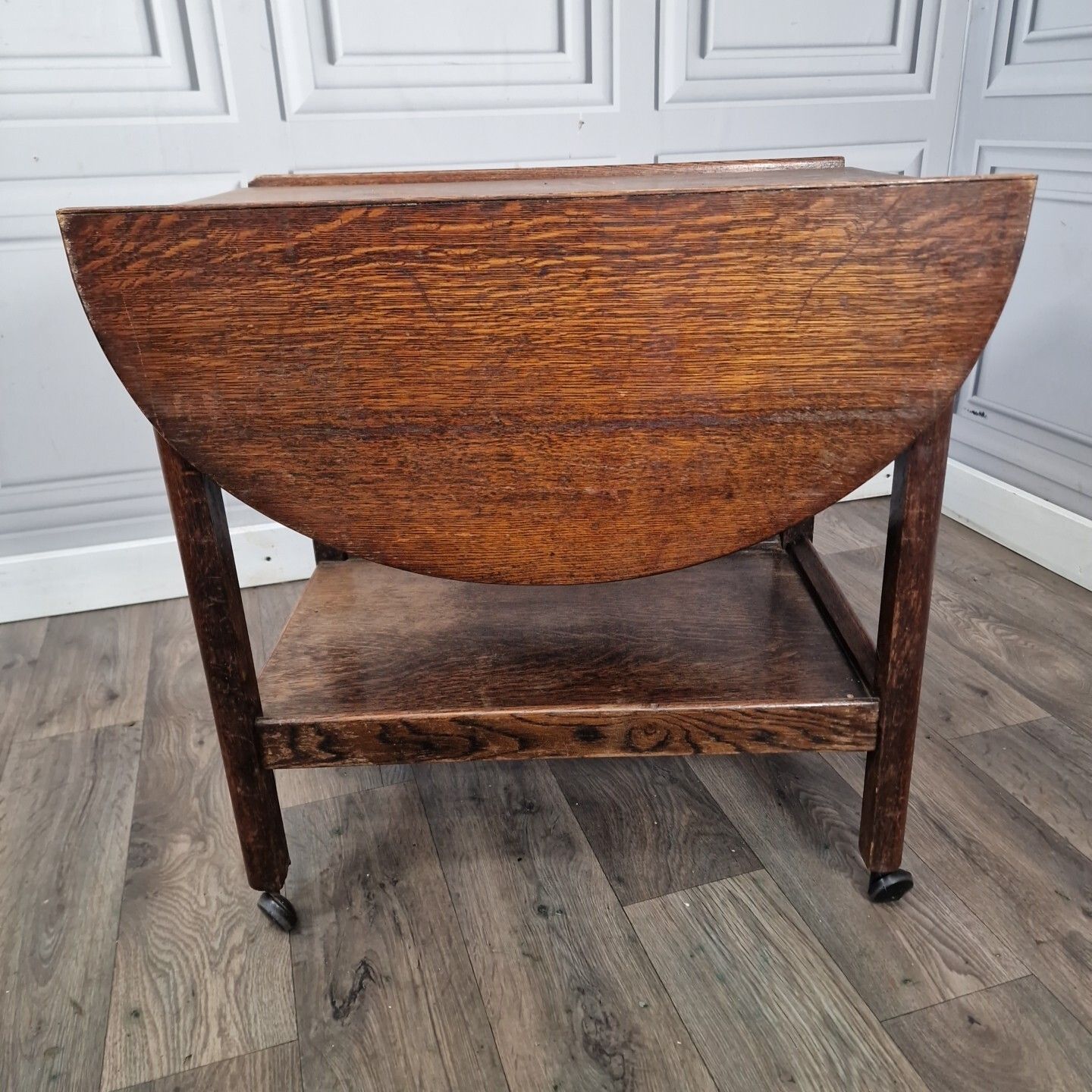 Vintage Drinks Table Trolley Drop Leaf Cocktail Tea Mid Century Oak Solid Wooden photo vintage