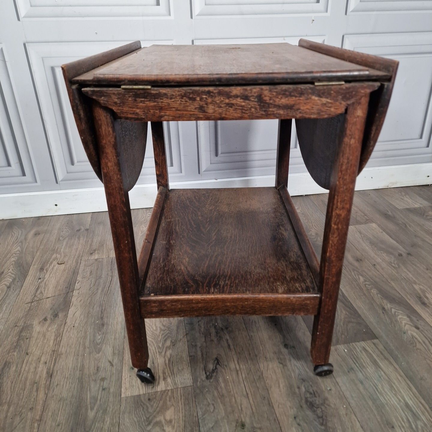 photo for sale Vintage Drinks Table Trolley Drop Leaf Cocktail Tea Mid Century Oak Solid Wooden