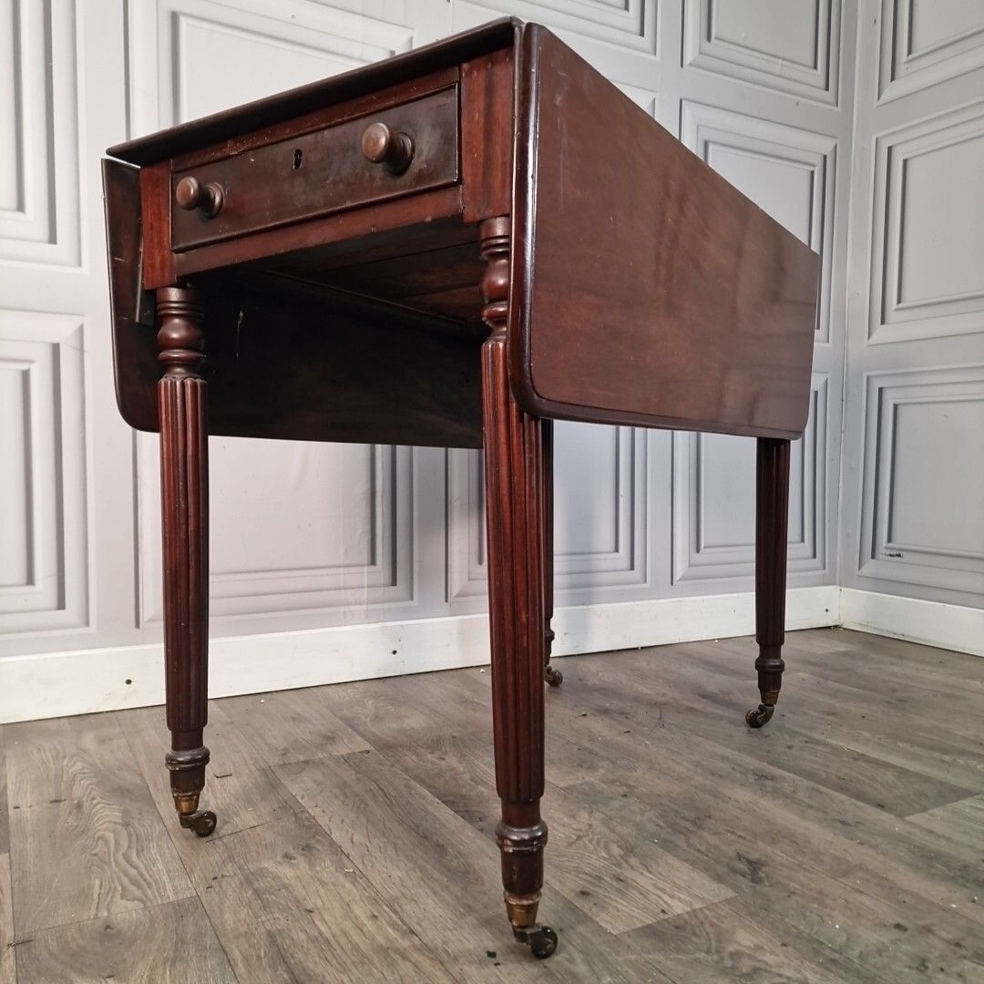 Antique Pembroke Table Solid Wood Drop Leaf Turn Leg Sofa Dining Mahogany photo furniture