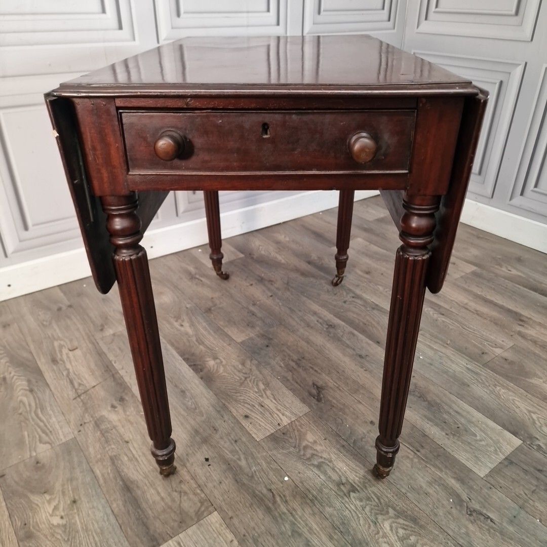 Antique Pembroke Table Solid Wood Drop Leaf Turn Leg Sofa Dining Mahogany photo Furniture