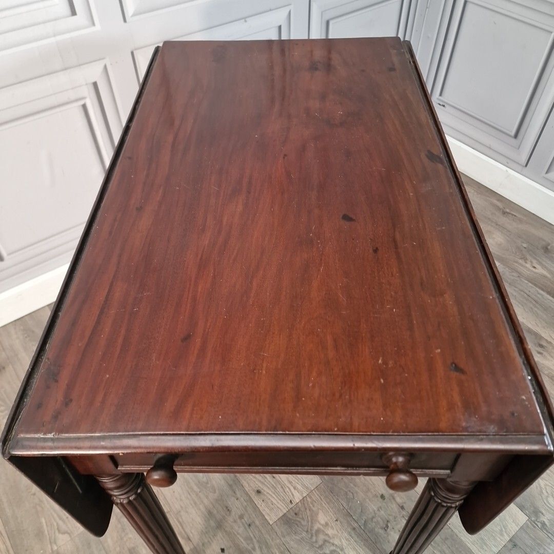 Antique Pembroke Table Solid Wood Drop Leaf Turn Leg Sofa Dining Mahogany photo vintage