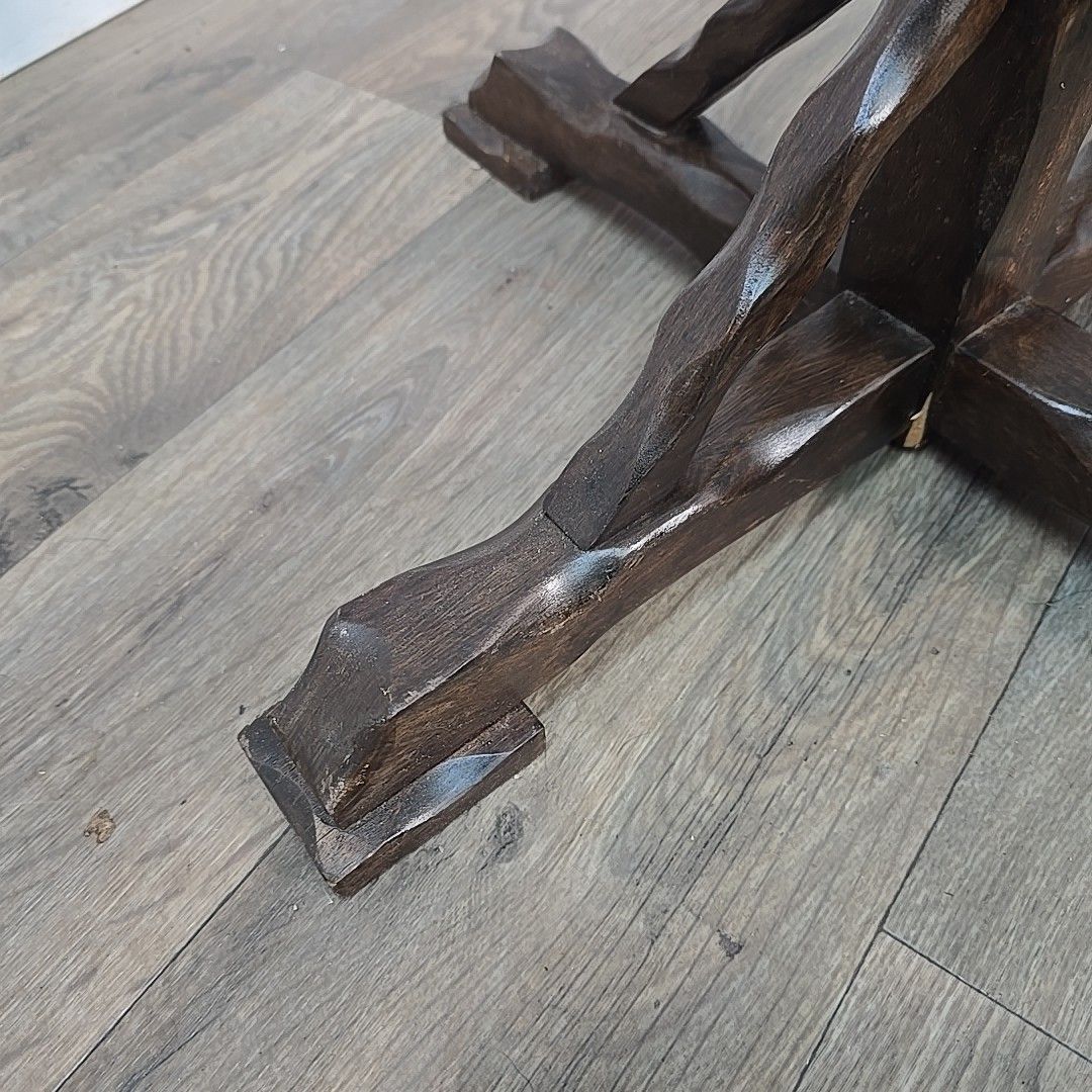 photo vinterior Antique Wood Standard Lamp Gothic Revival Arts & Crafts Floor Light For Rewiring
