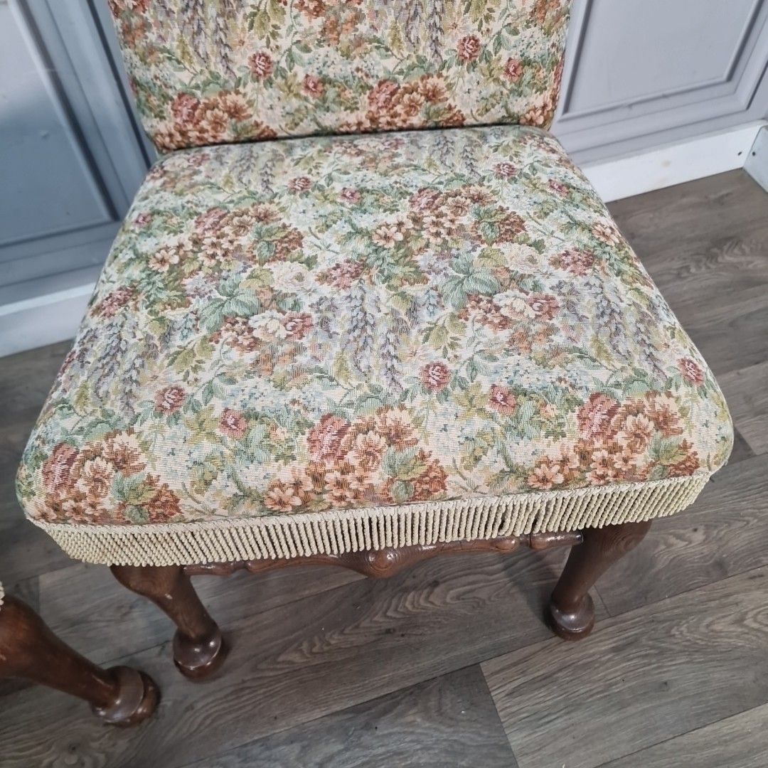 Vintage Oak Hall Chairs Pair – Floral Fabric – Bedroom Seats Antique Style photo 100.0