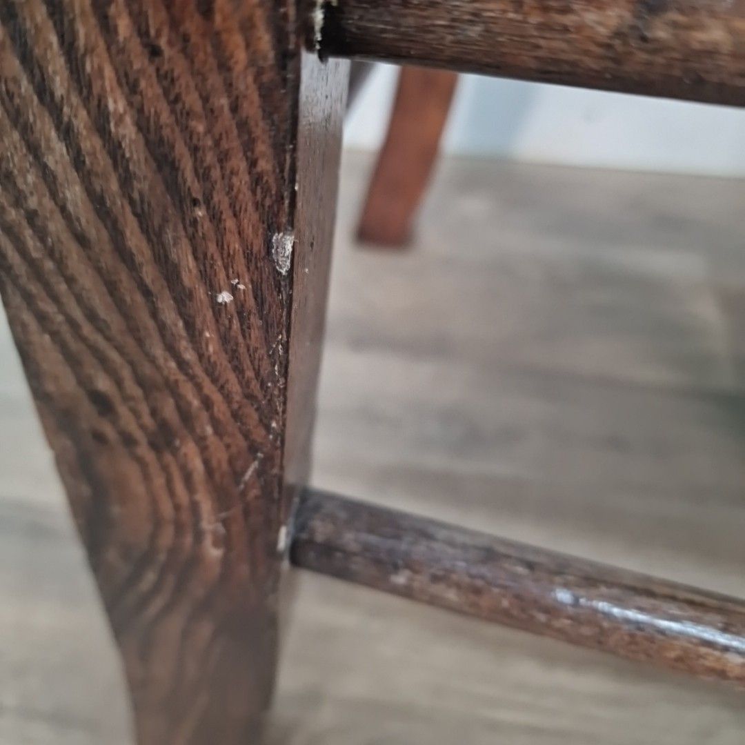 photo vintage Vintage Oak Hall Chairs Pair – Floral Fabric – Bedroom Seats Antique Style