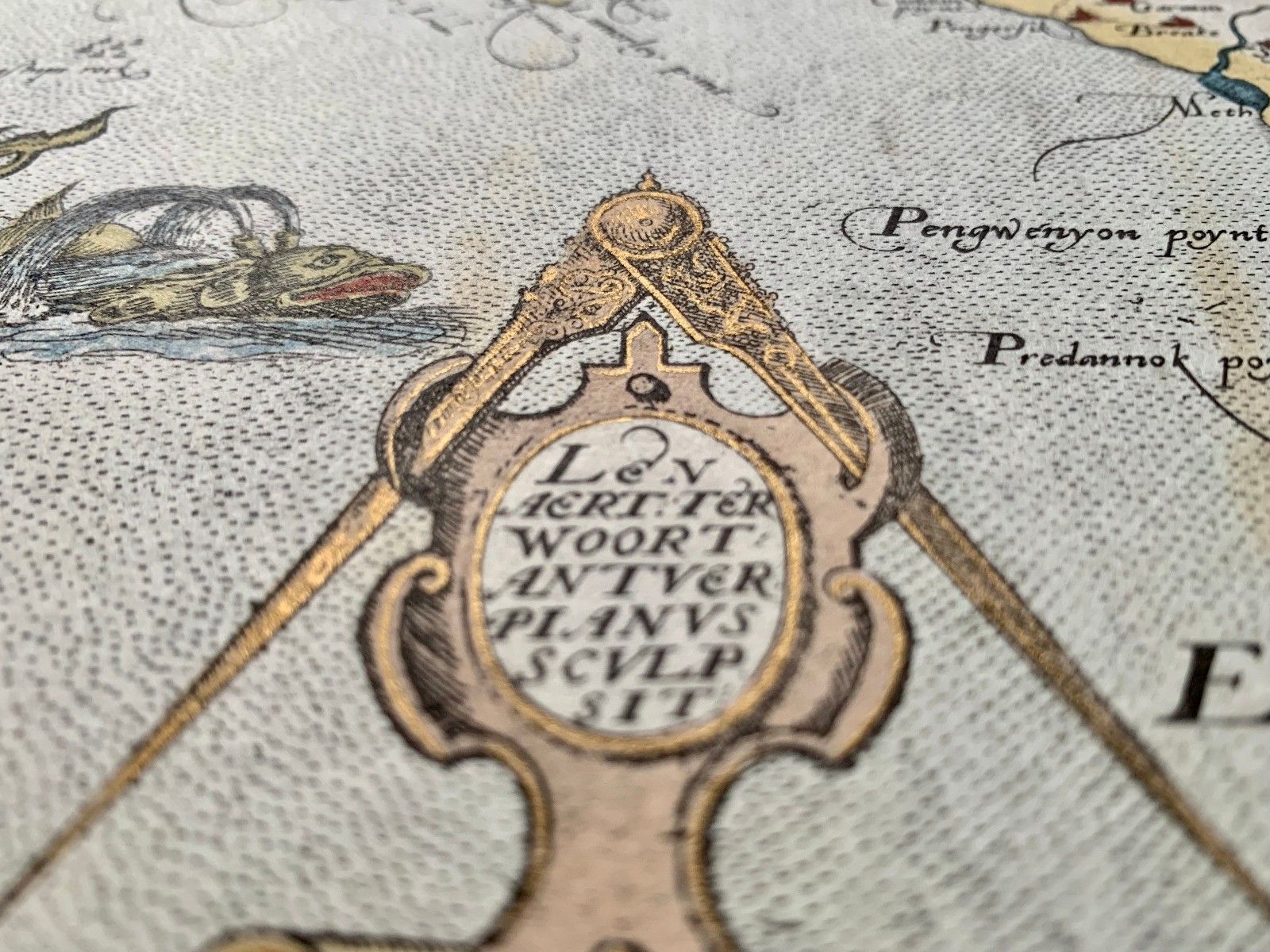 Antique Saxton Map Of Cornwall 1576 British Museum Gilded Hand Coloured Large photo buy
