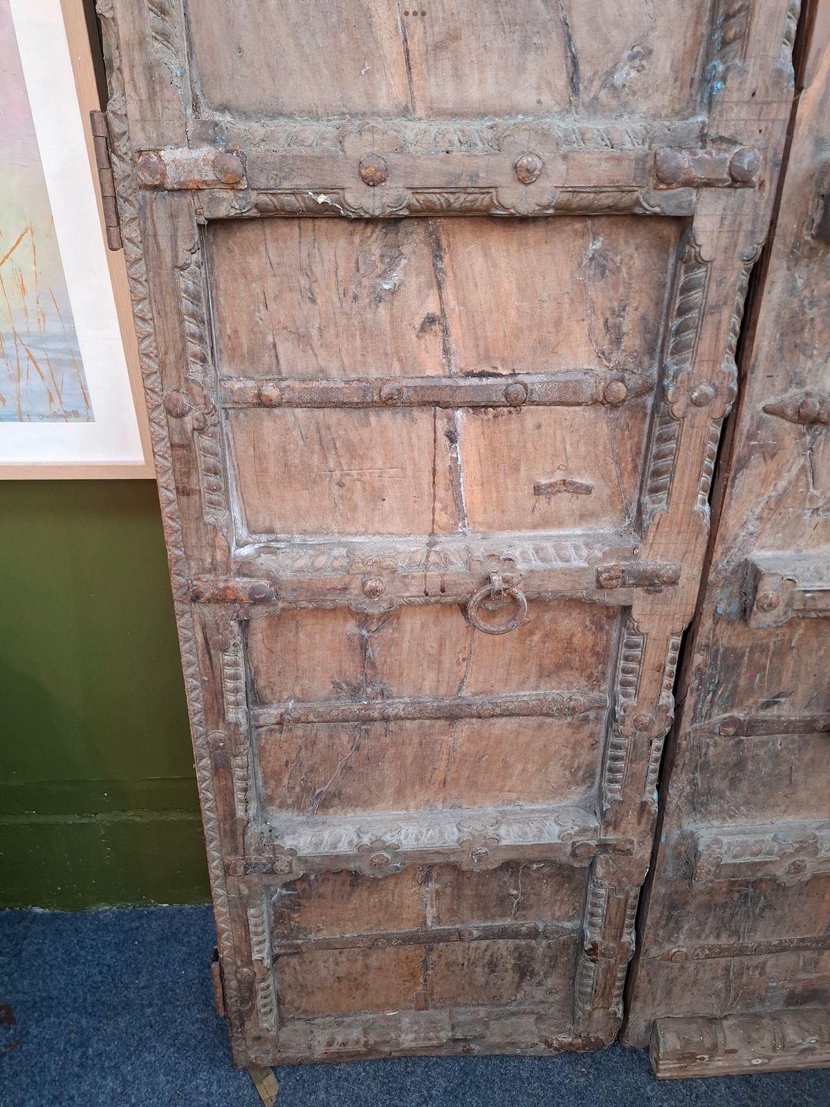 19th Century Large Indian Sal Wood Carved Doors photo Home Fixtures