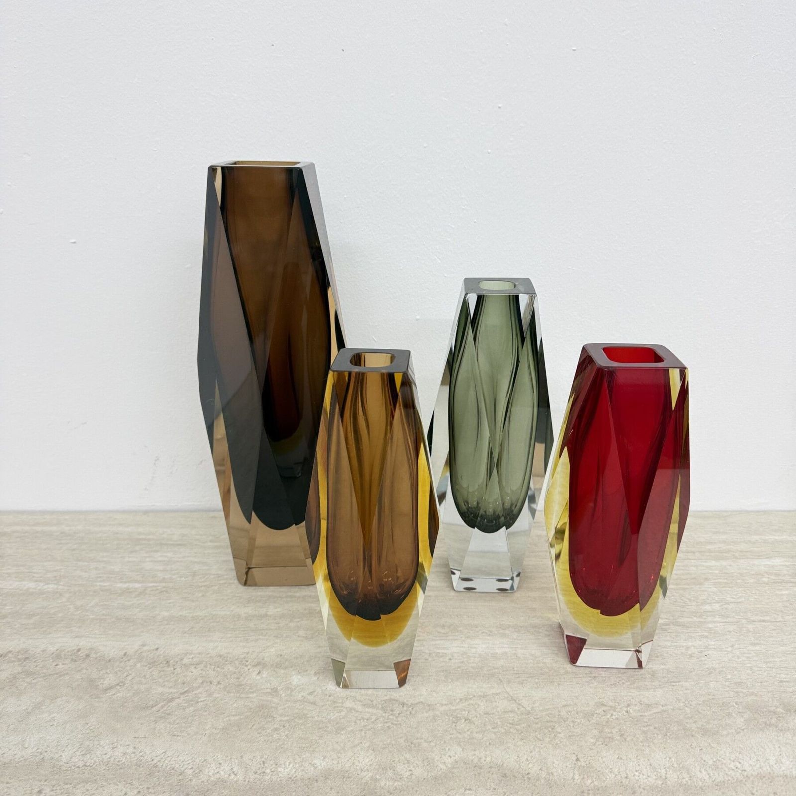 Set Van 4 Murano Sommerso Glas Geslepen Vazen Van Flavio Poli, Jaren 1970 photo 2270.0