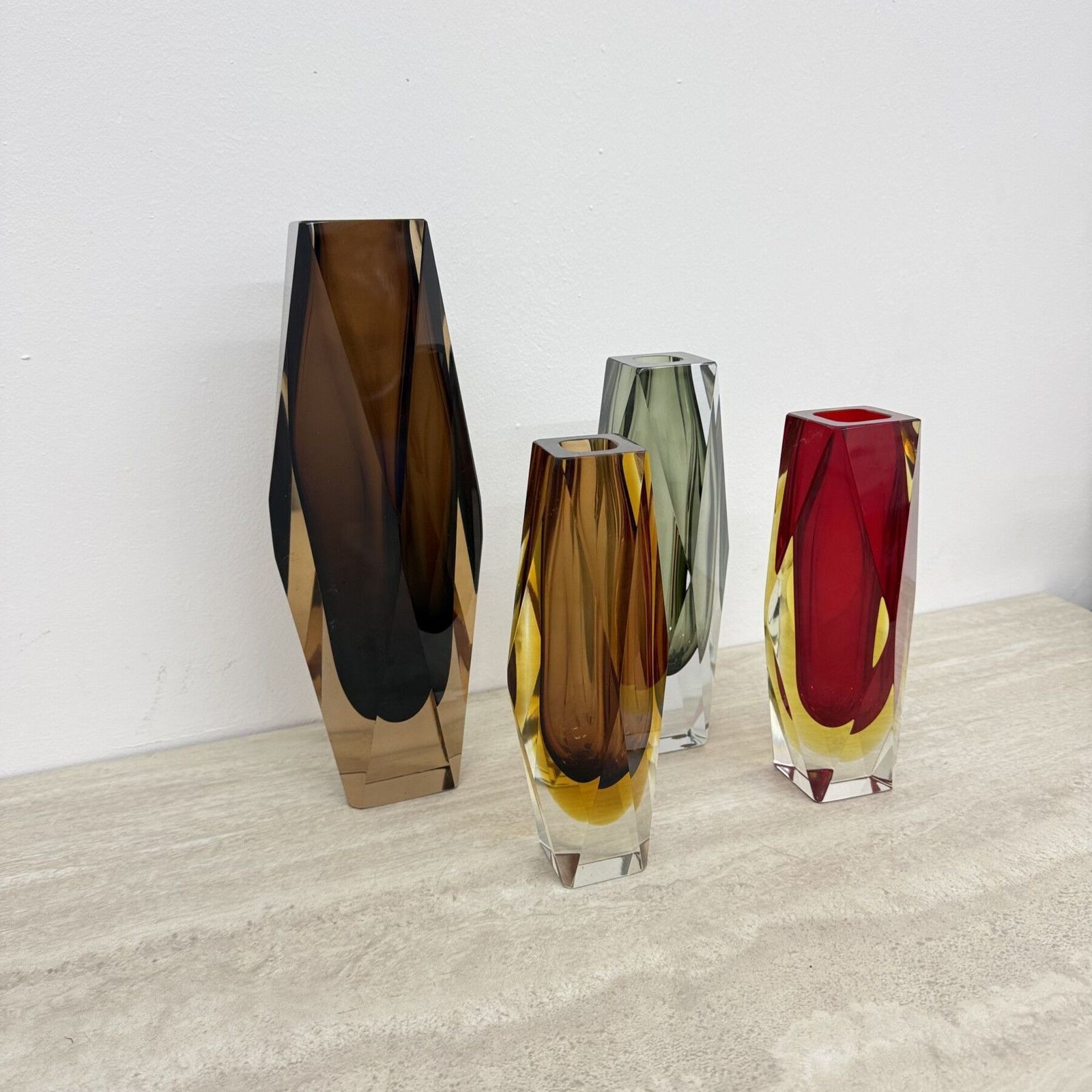 Set Van 4 Murano Sommerso Glas Geslepen Vazen Van Flavio Poli, Jaren 1970 photo vinterior
