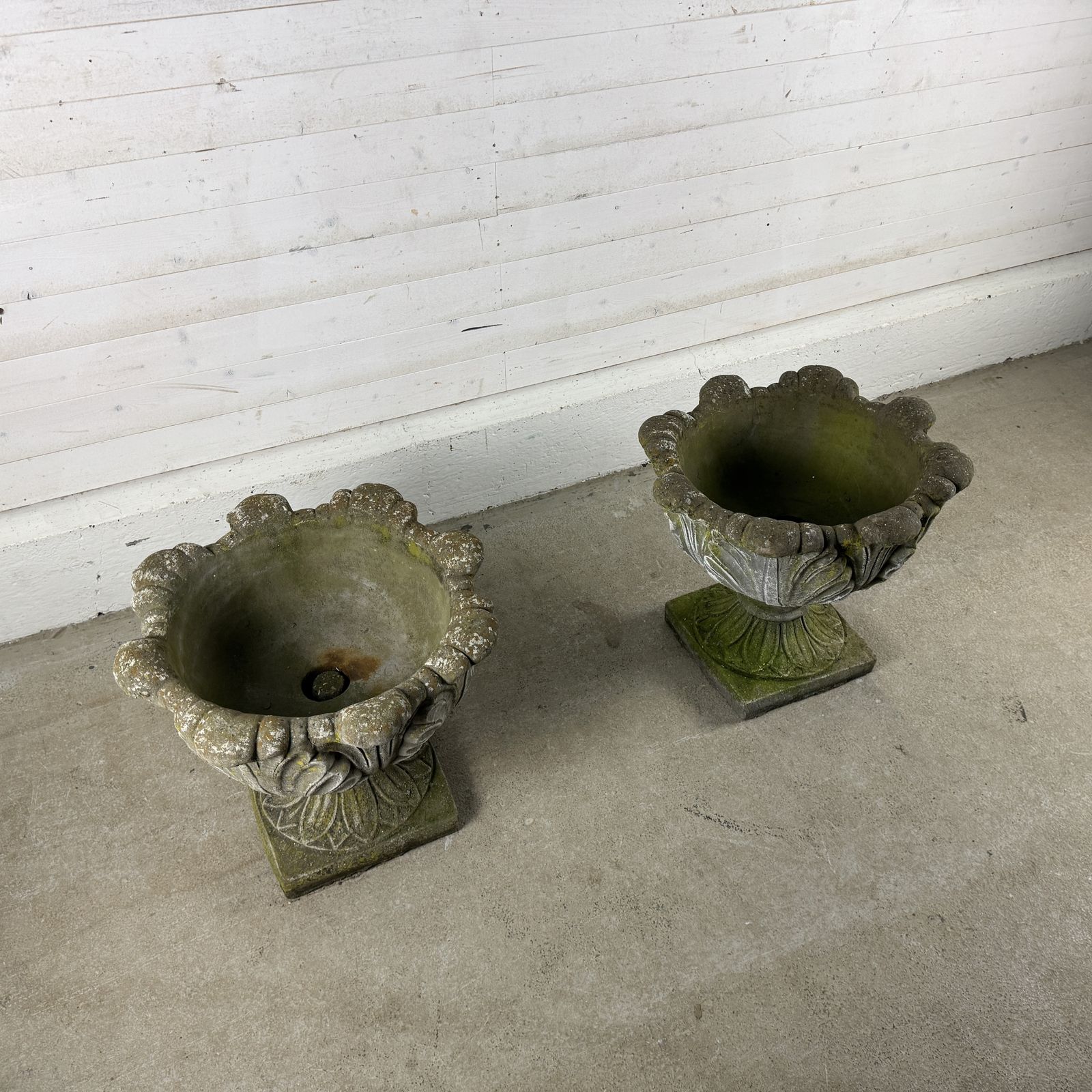Pair Of Weathered Composition Garden Urns photo buy