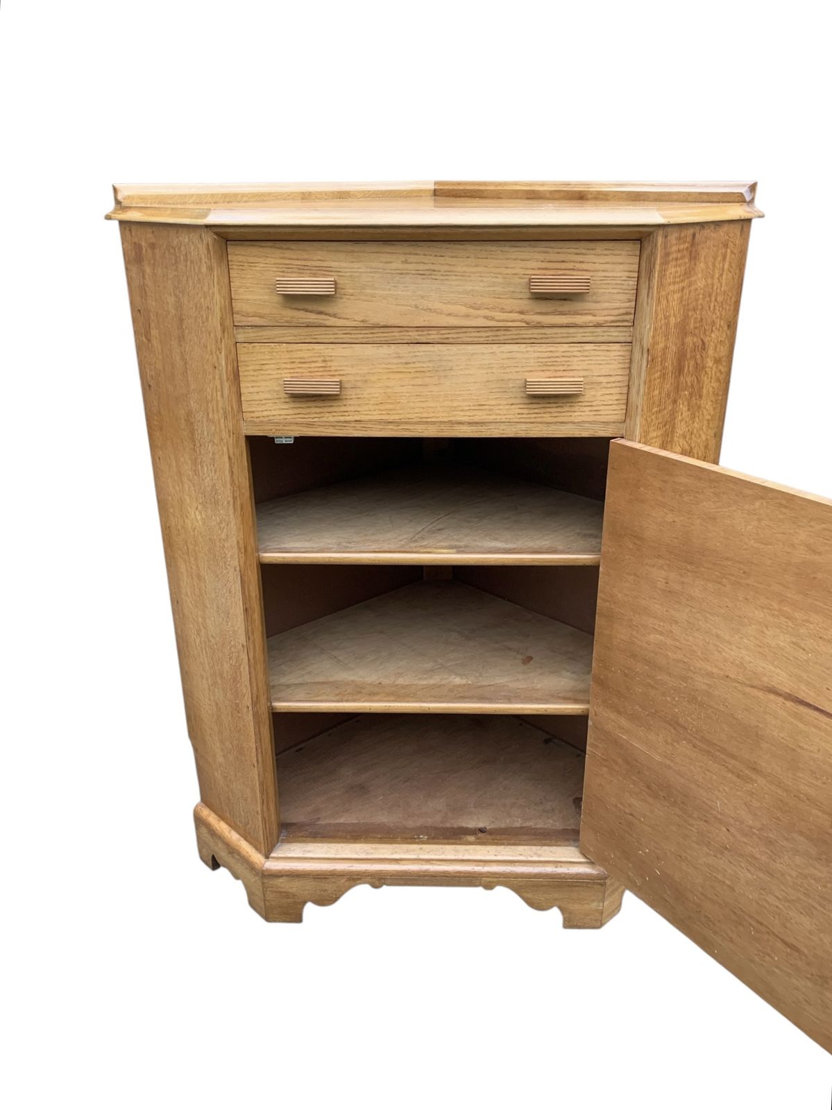Mid Century Light Oak Corner Cupboard photo furniture