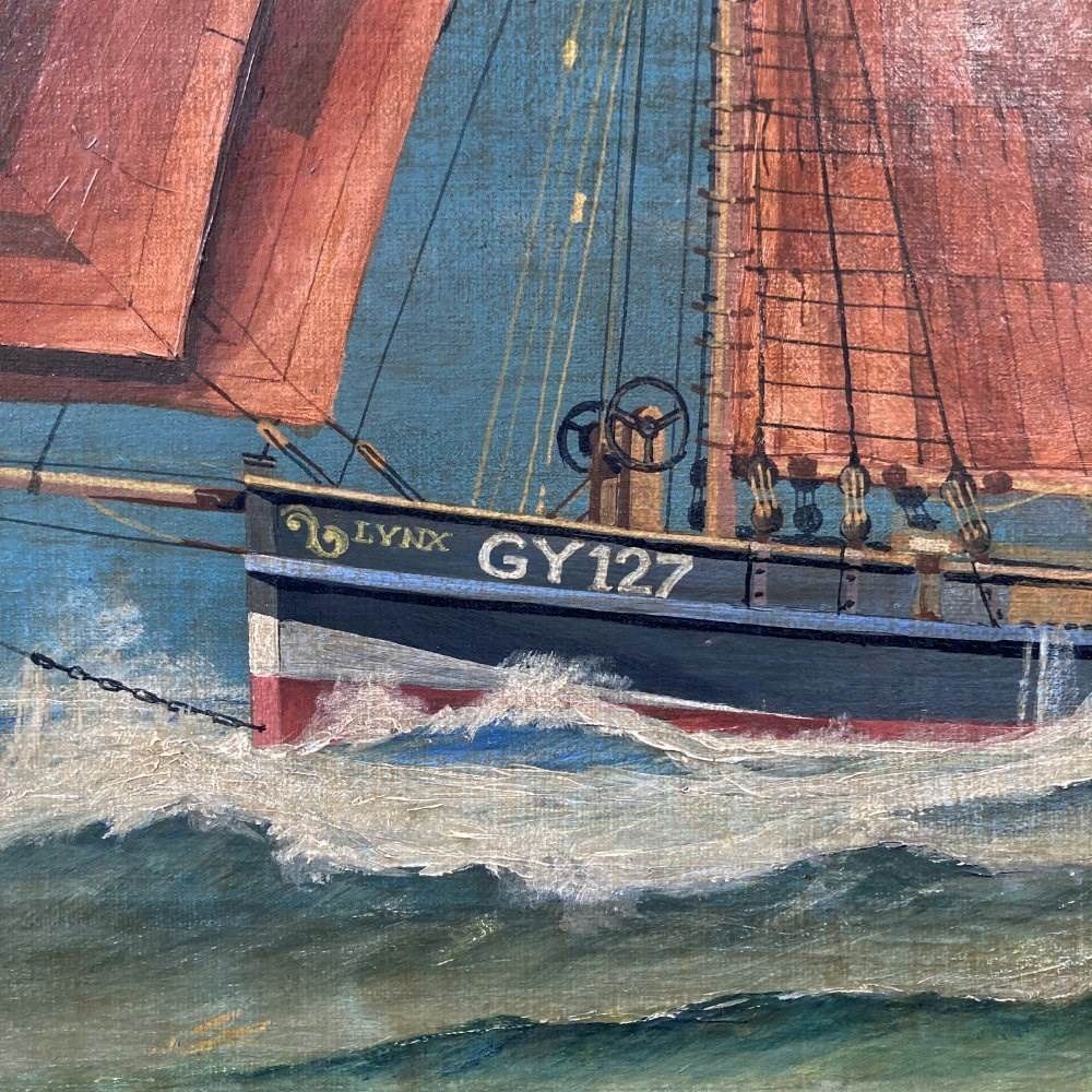 Antique Marine Painting   Grimsby Fishing Ketch photo Art