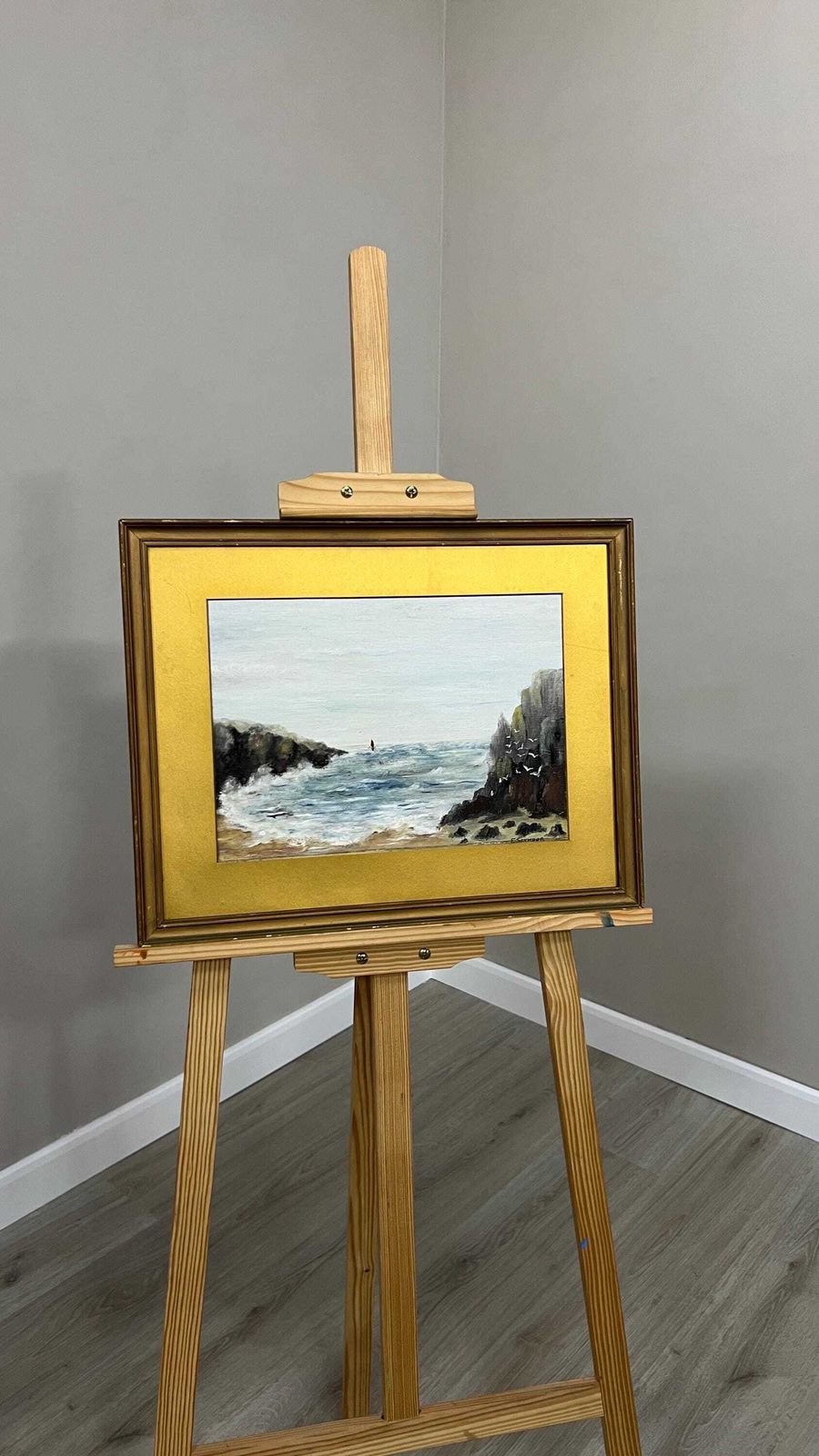 Early 1900s Signed F. Seymour Oil On Board Coastal Seascape Painting Vintage Marine Picture