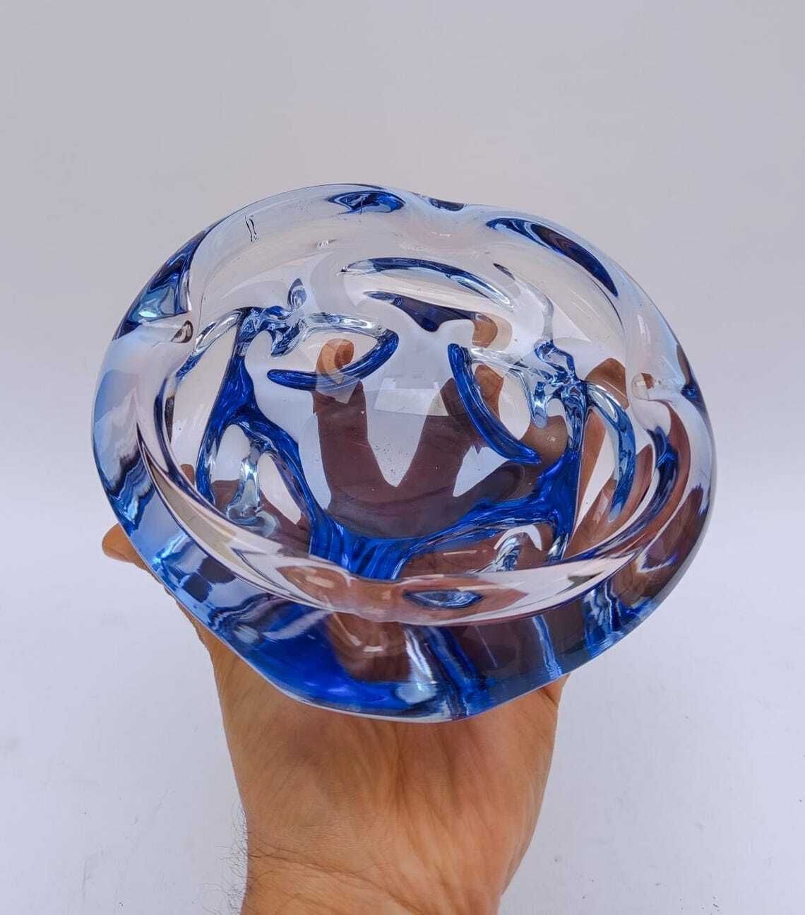 Round Ashtray In Transparent Blue Murano Glass, Vintage Space Age Design photo buy
