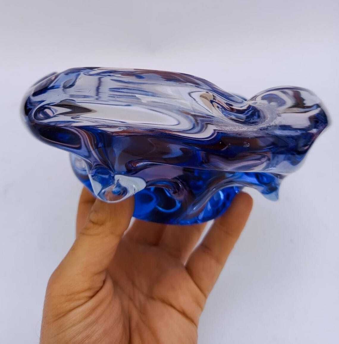 Round Ashtray In Transparent Blue Murano Glass, Vintage Space Age Design photo vintage