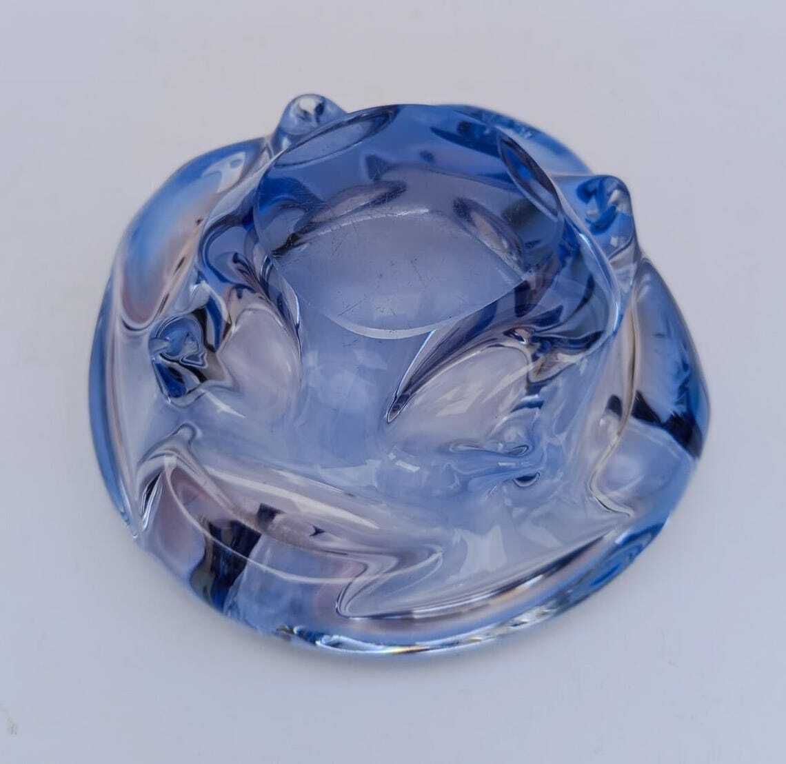photo furniture Round Ashtray In Transparent Blue Murano Glass, Vintage Space Age Design