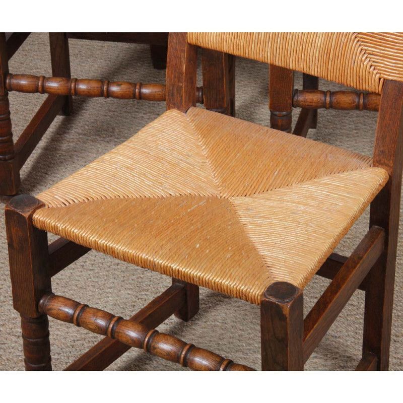 Set Of 6 Wooden Straw Chairs, French Craftsmanship, 1950 photo furniture