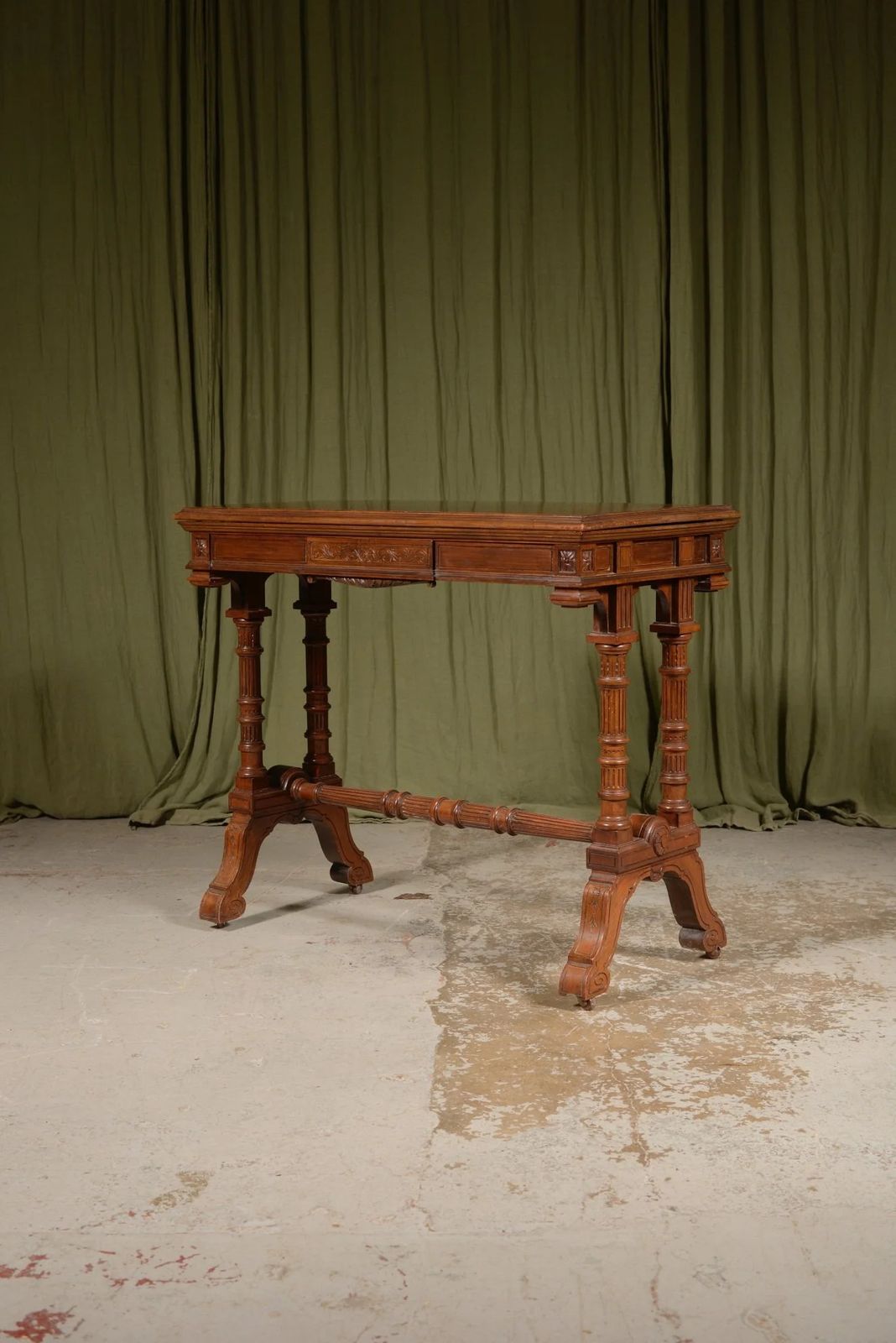 An Aesthetic Movement Architectural Figured Mahogany Console / Card Table By William Walker & Sons, London   C.1870