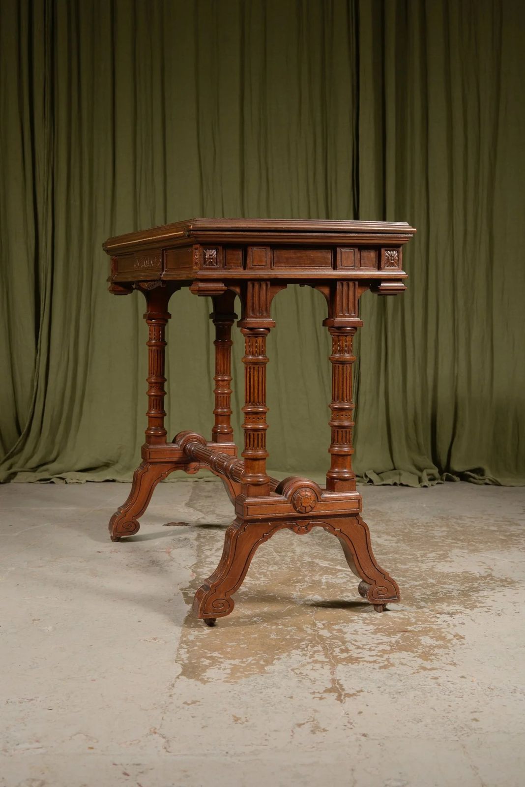 An Aesthetic Movement Architectural Figured Mahogany Console / Card Table By William Walker & Sons, London   C.1870 photo for sale