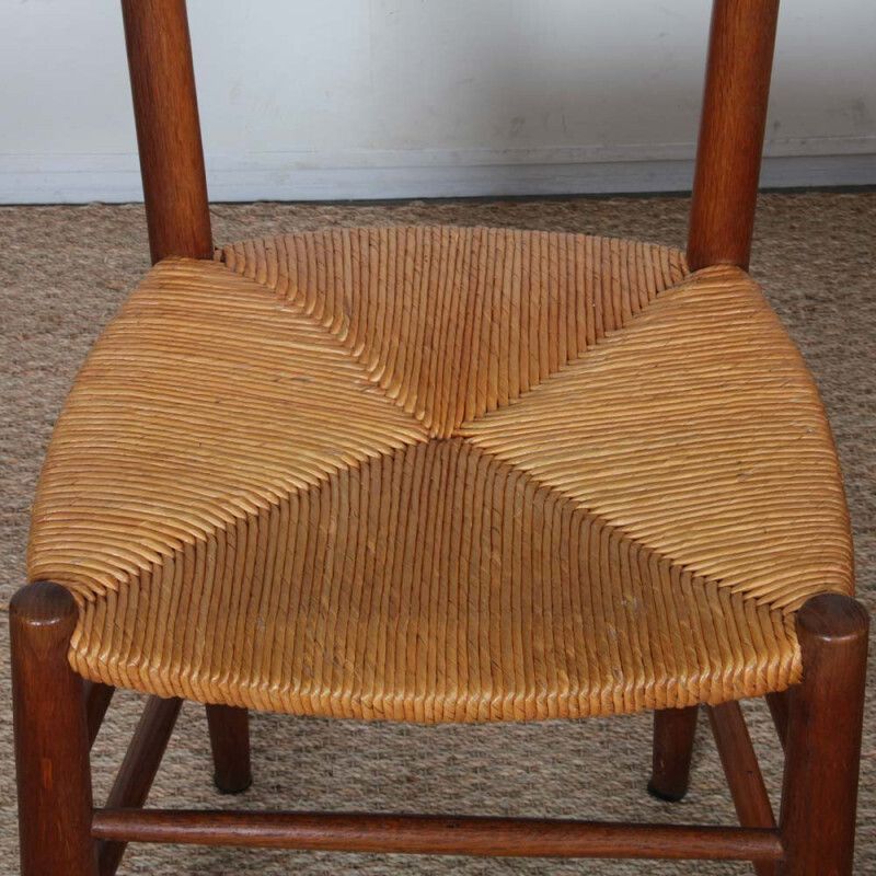 Set Of 4 Wooden Chairs With Straw Seats, French Craftsmanship, 1950 photo 1118.0