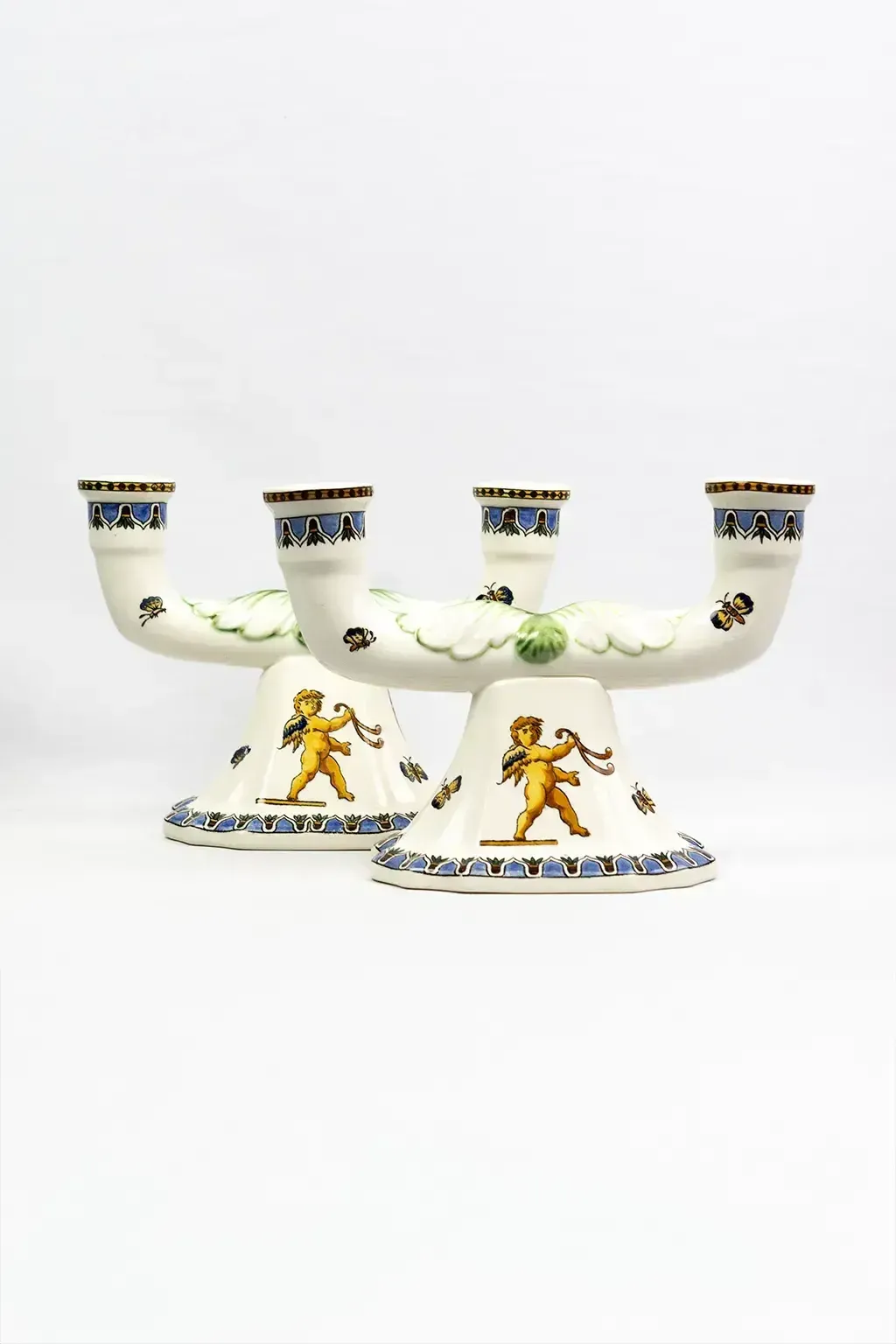 photo vinterior Pair Of Renaissance Style Earthenware Candlesticks – Gien Pottery Factory, 1970s