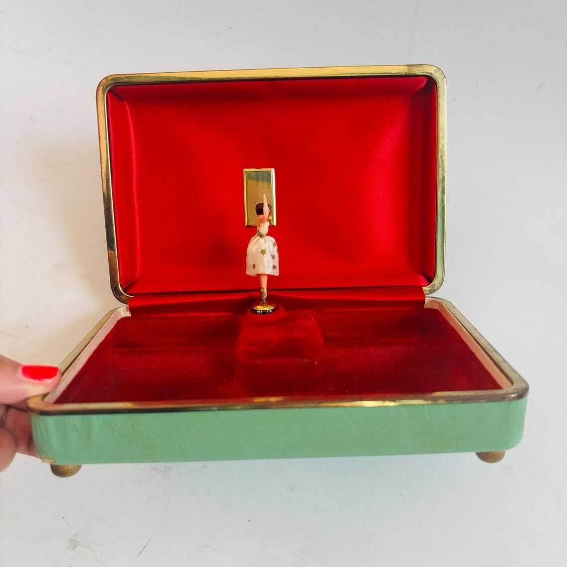 Vintage Reuge Swiss Musical Jewelry Box: Ballerina, Polka Dot, 1940s photo for sale