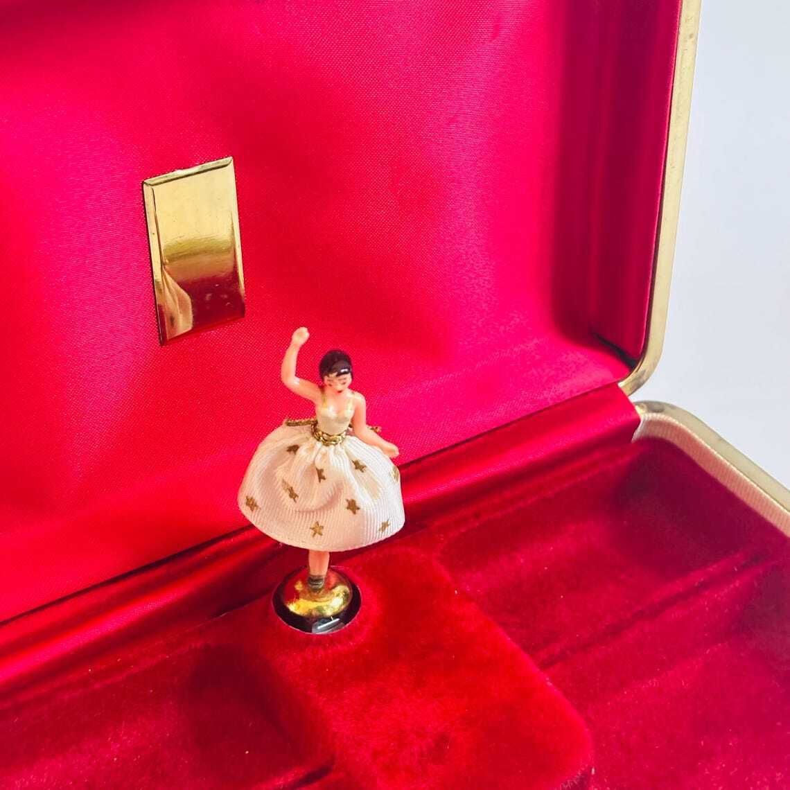 Vintage Reuge Swiss Musical Jewelry Box: Ballerina, Polka Dot, 1940s photo vinterior