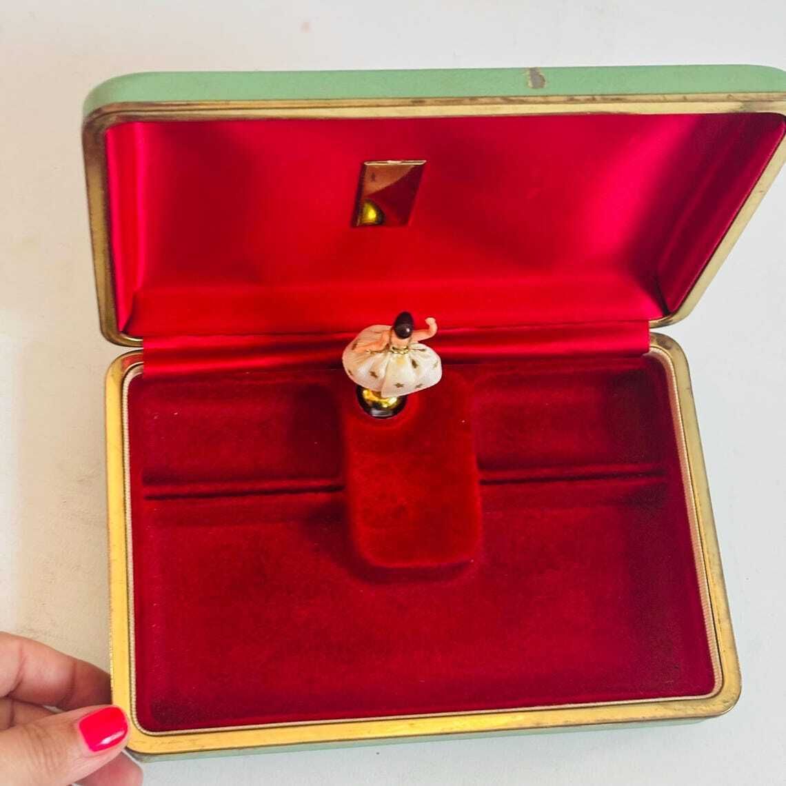 Home Decor Vintage Reuge Swiss Musical Jewelry Box: Ballerina, Polka Dot, 1940s photo
