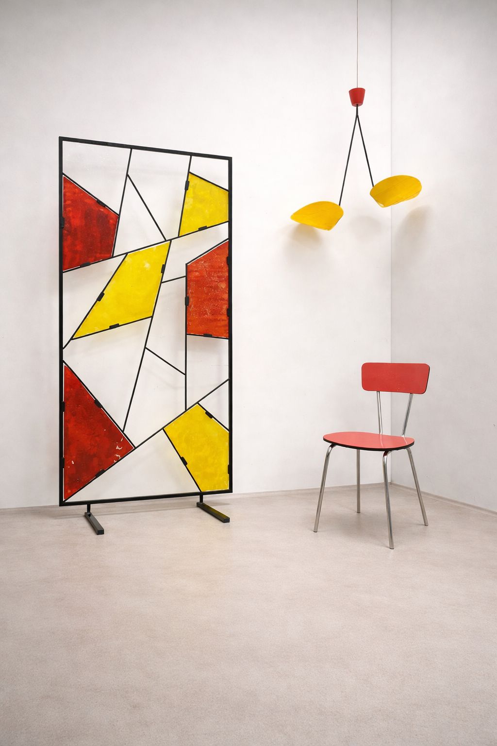 Mid Century Modern Geometrische Roomdivider Met Getextureerd Gekleurd Glas, Jaren 1970–1980 photo furniture