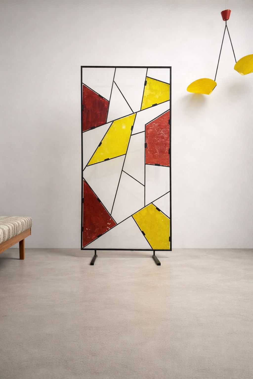 photo for sale Mid Century Modern Geometrische Roomdivider Met Getextureerd Gekleurd Glas, Jaren 1970–1980