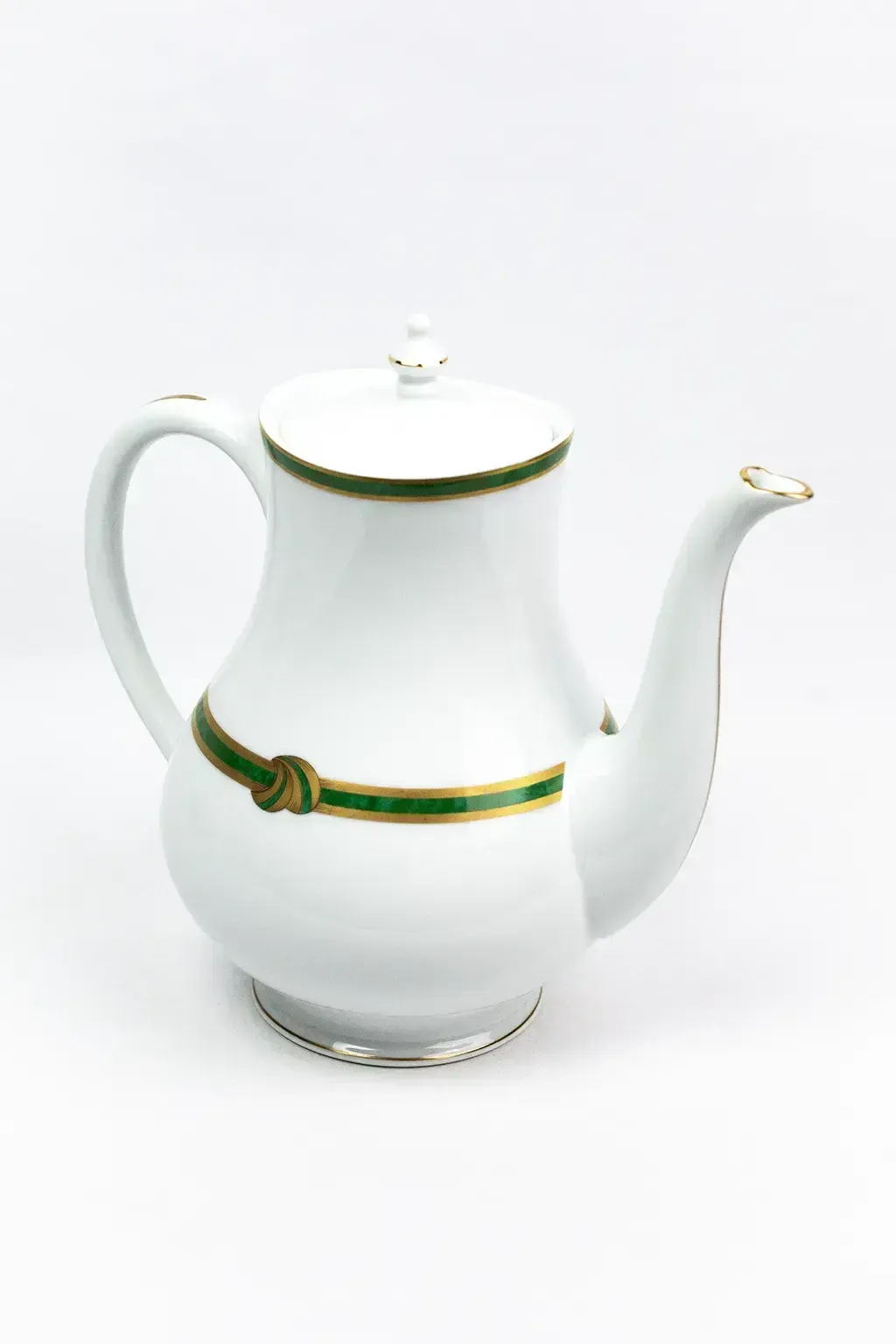 Christofle Paris  Green Ribbon Porcelain Teapot  Green And Gold Enamel Decoration photo vinterior