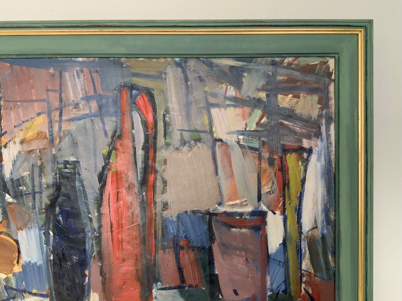 Vintage Modernists Oil Painting Still Life With Red Bottle, Signed Falck, 1960s photo 891.0