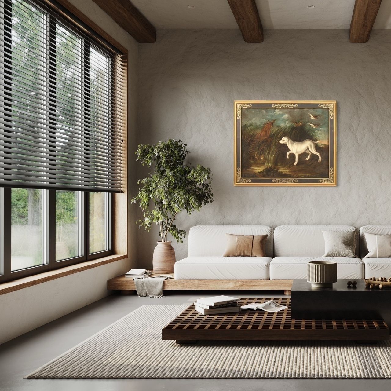 photo buy Antique French Painting From 18th Century Landscape With Dog