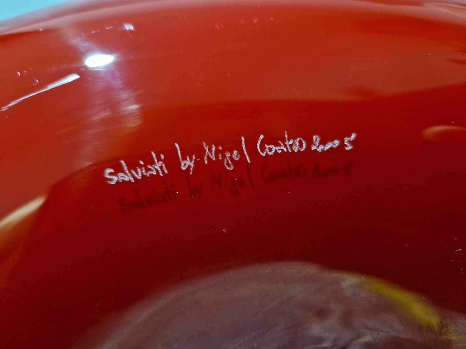 photo for sale Nigel Coates Salviati Large Oversized Red Cased Italian Murano Glass Vase Signed