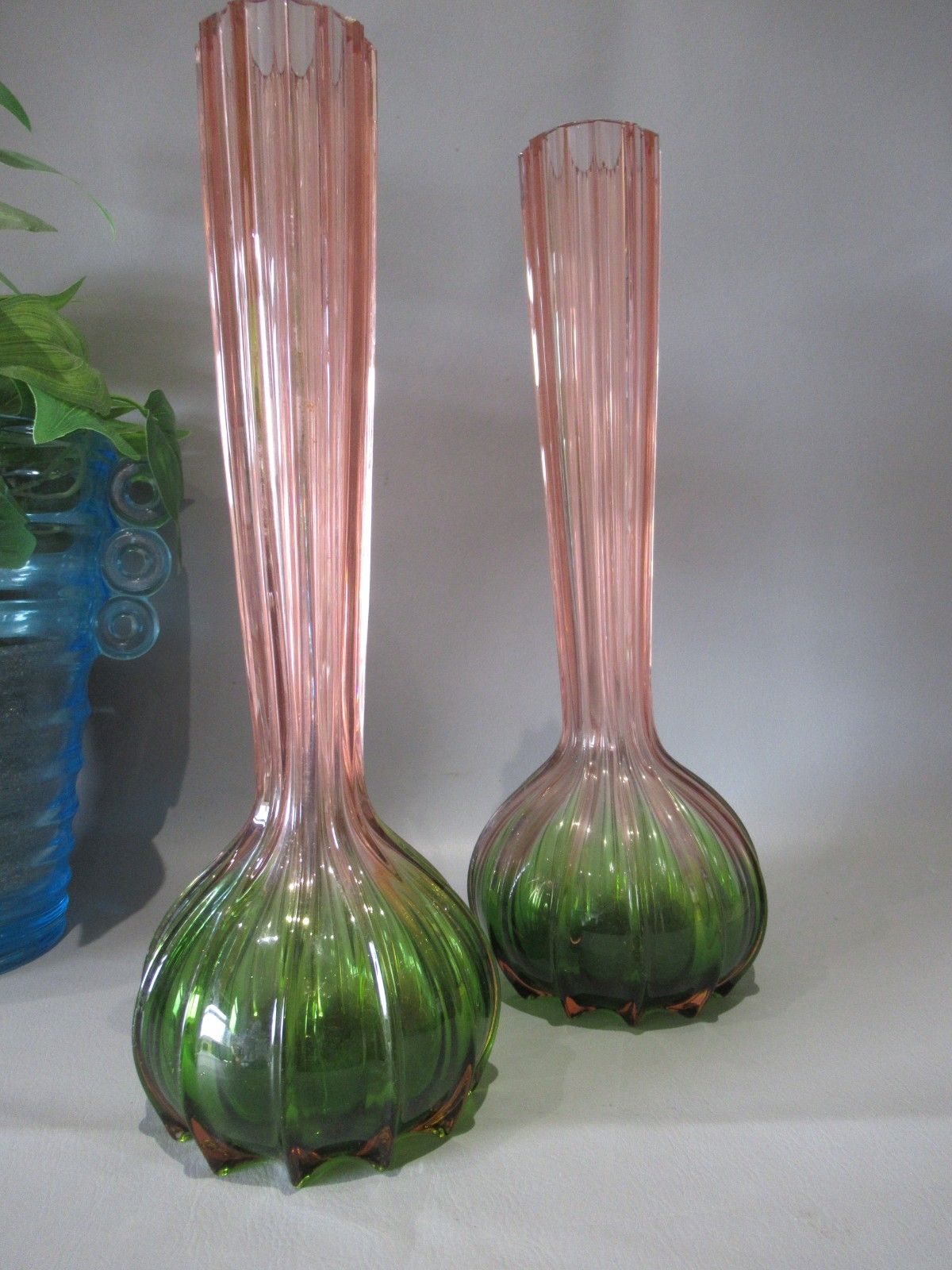 photo furniture Art Nouveau Pair Rubina Verde 1920s Glass Vases Soliflore French Bohemian