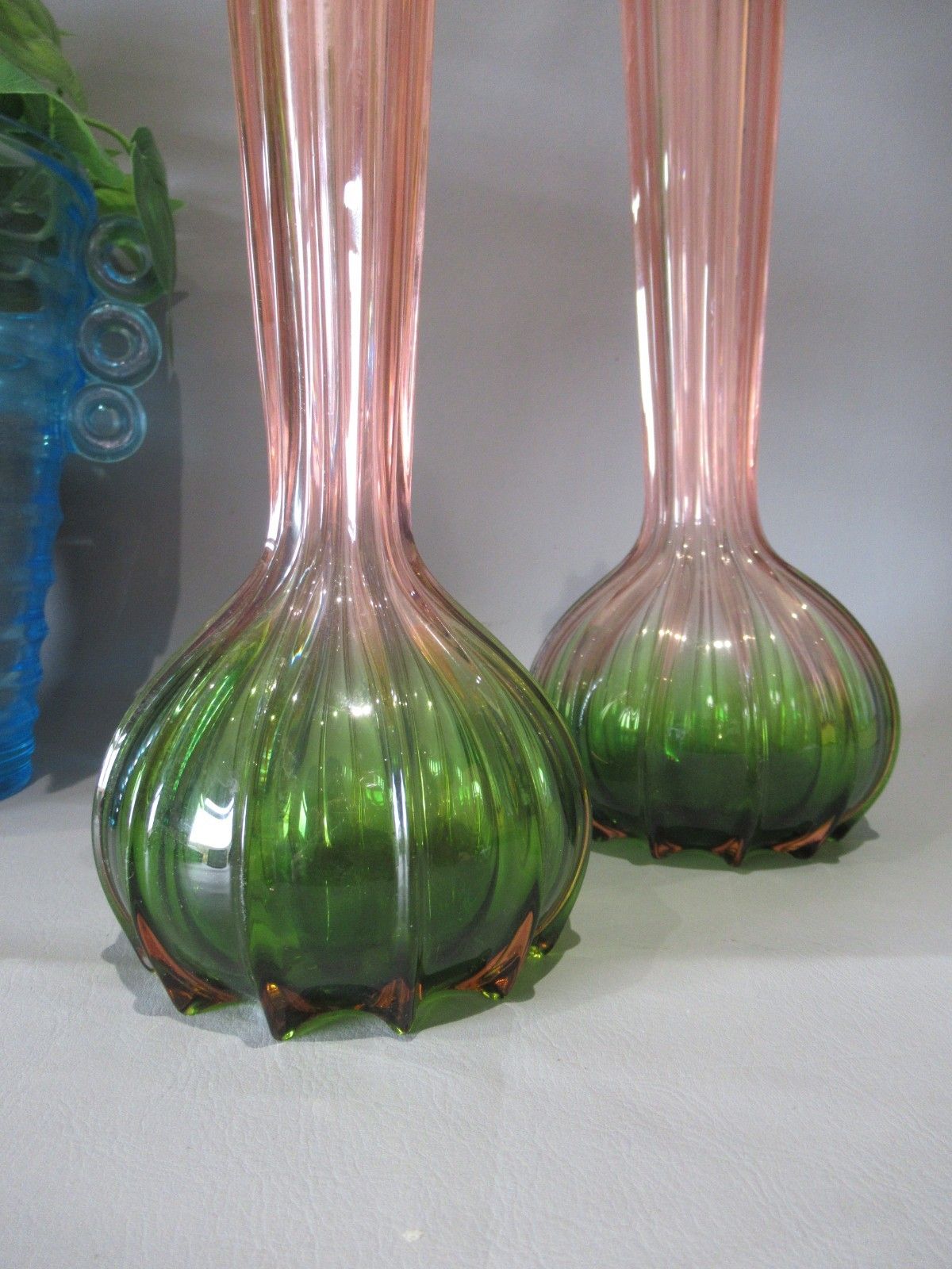 photo buy Art Nouveau Pair Rubina Verde 1920s Glass Vases Soliflore French Bohemian