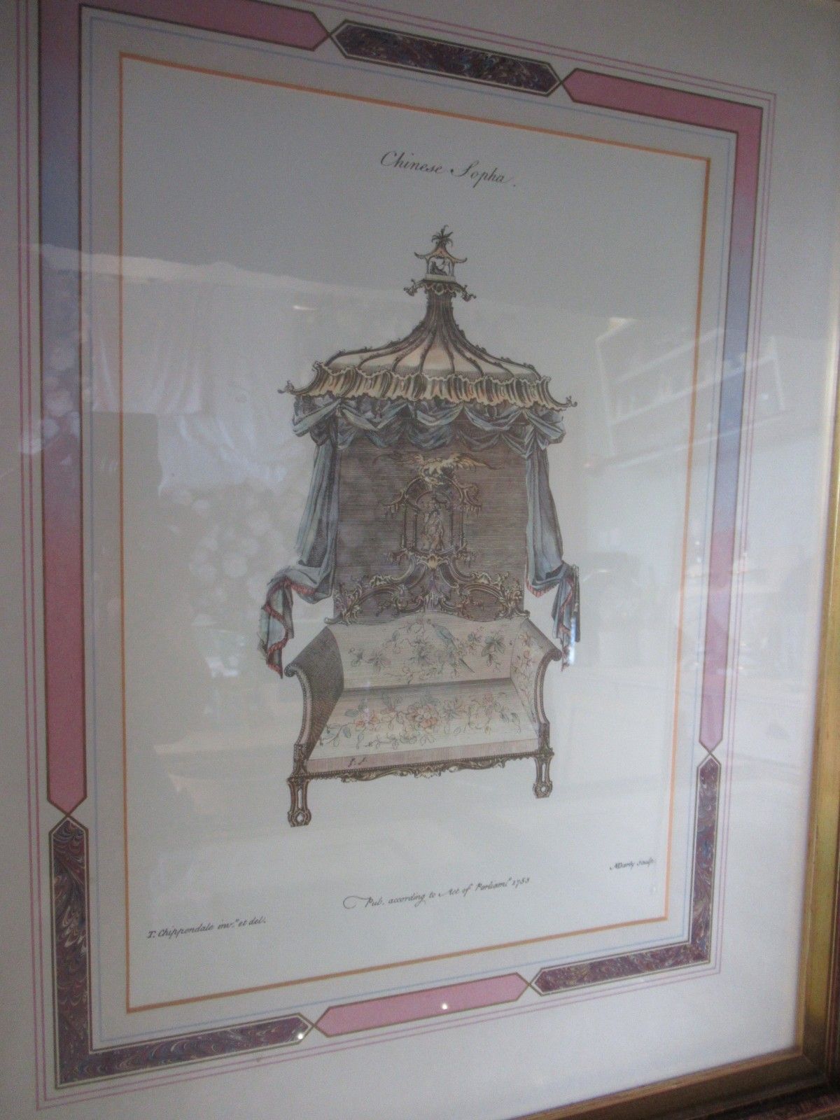 Set Of 4 Framed Thomas Chippendale Bed Engraving Prints 1753 Furniture Design photo furniture