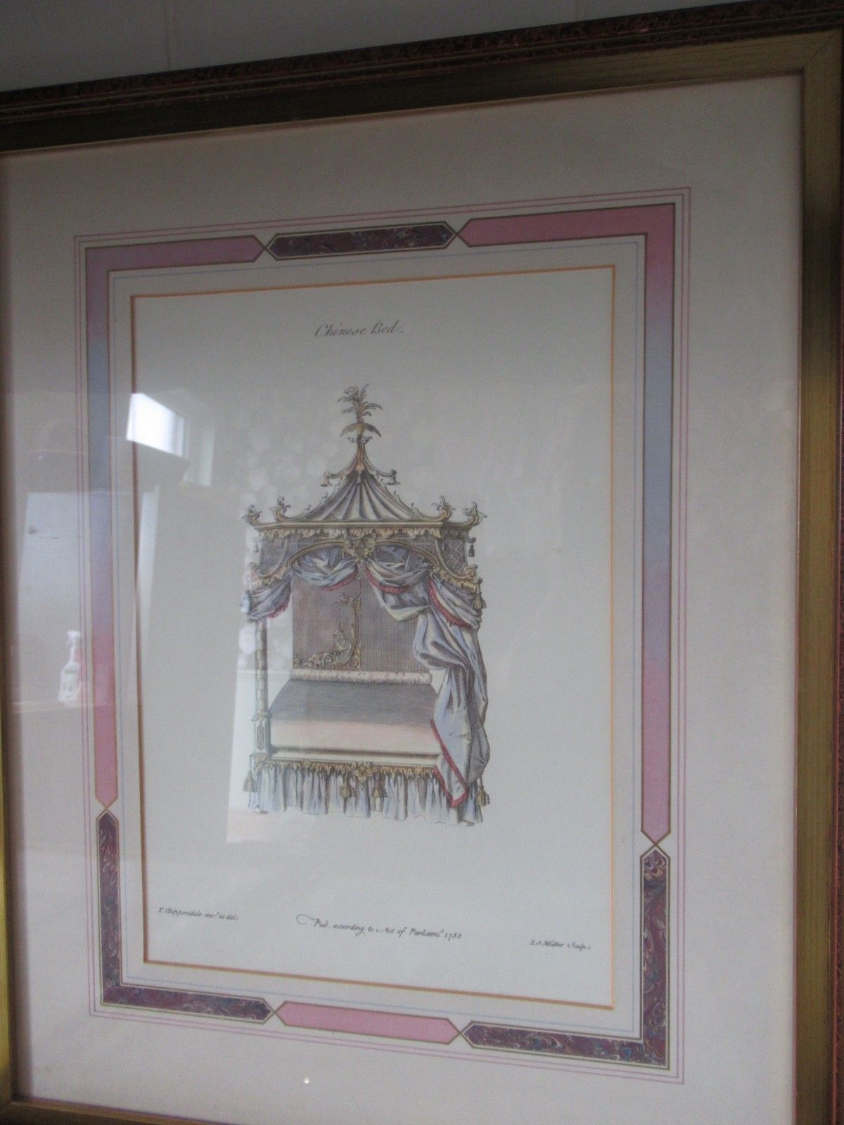 Set Of 4 Framed Thomas Chippendale Bed Engraving Prints 1753 Furniture Design photo Art
