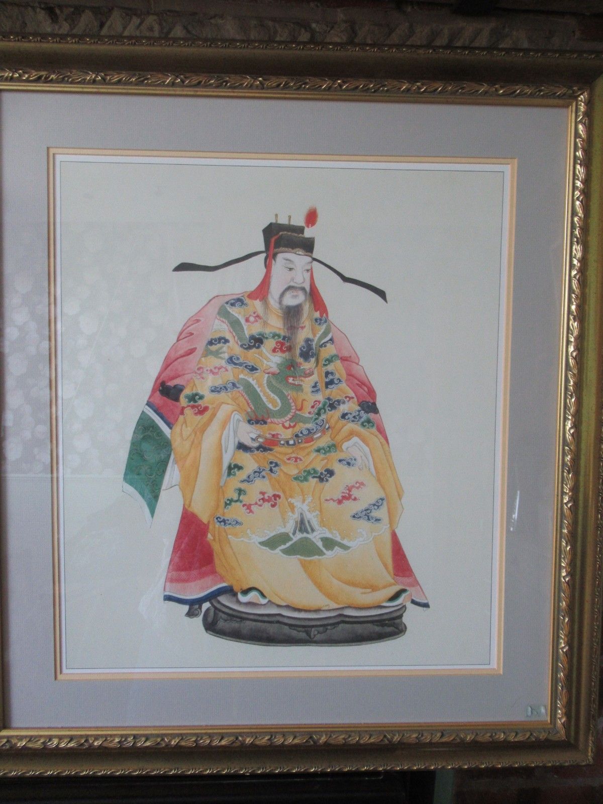 Chines Vtg Prints Emperor In Yellow Kimono Qsu Sun Niang Niang L Mounted Framed photo for sale