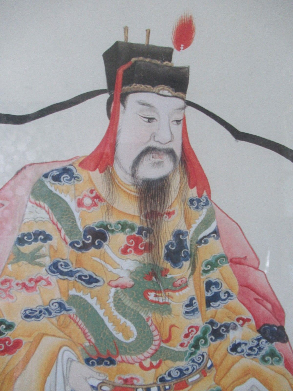 Chines Vtg Prints Emperor In Yellow Kimono Qsu Sun Niang Niang L Mounted Framed photo Art