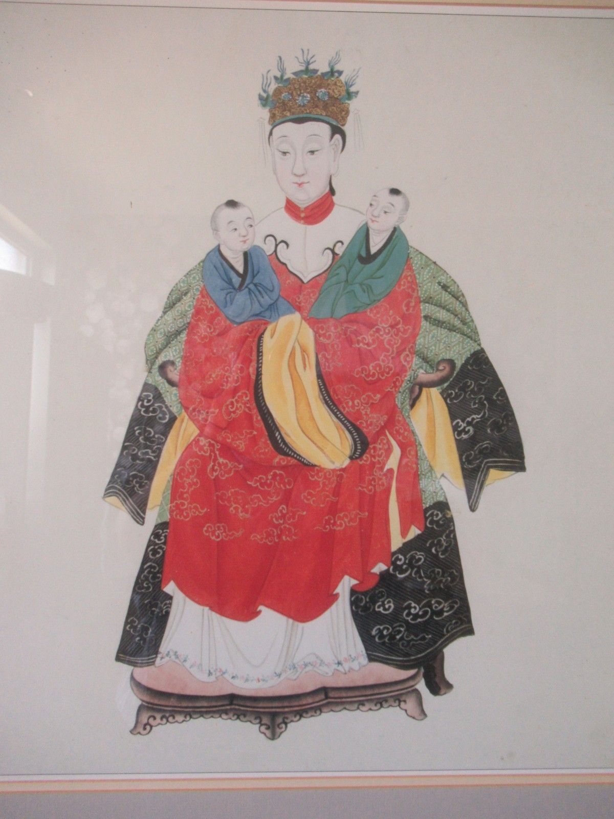 Chines Vtg Prints Emperor In Yellow Kimono Qsu Sun Niang Niang L Mounted Framed photo buy