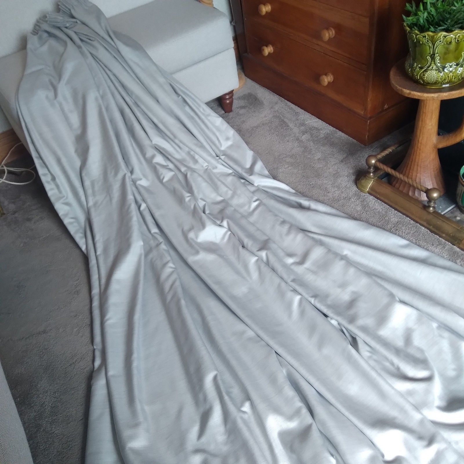 Grey Herrigbone Single Door Curtain Blackout 153 X 90 Inch Weighted Bespoke photo furniture