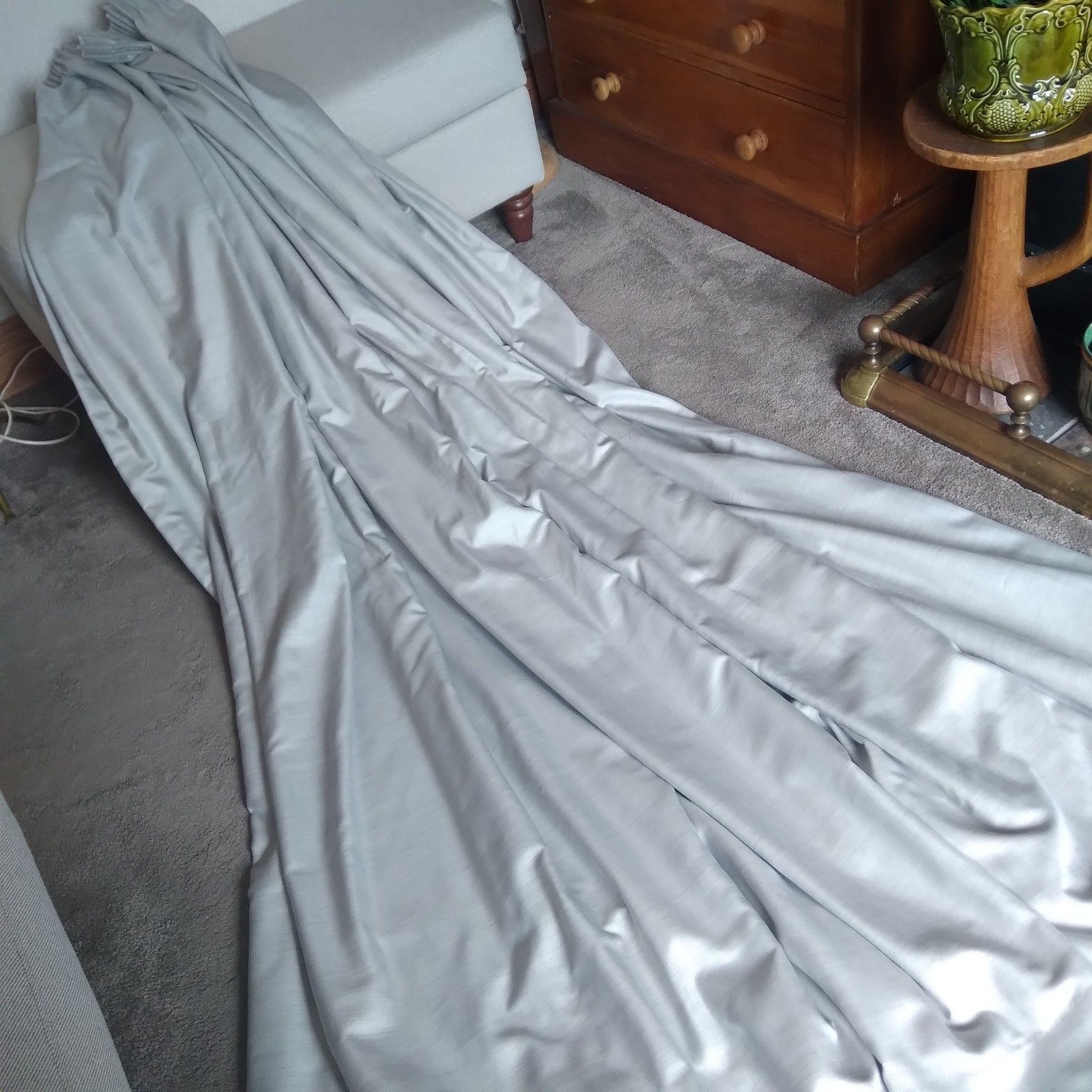 Grey Herrigbone Single Door Curtain Blackout 153 X 90 Inch Weighted Bespoke photo for sale