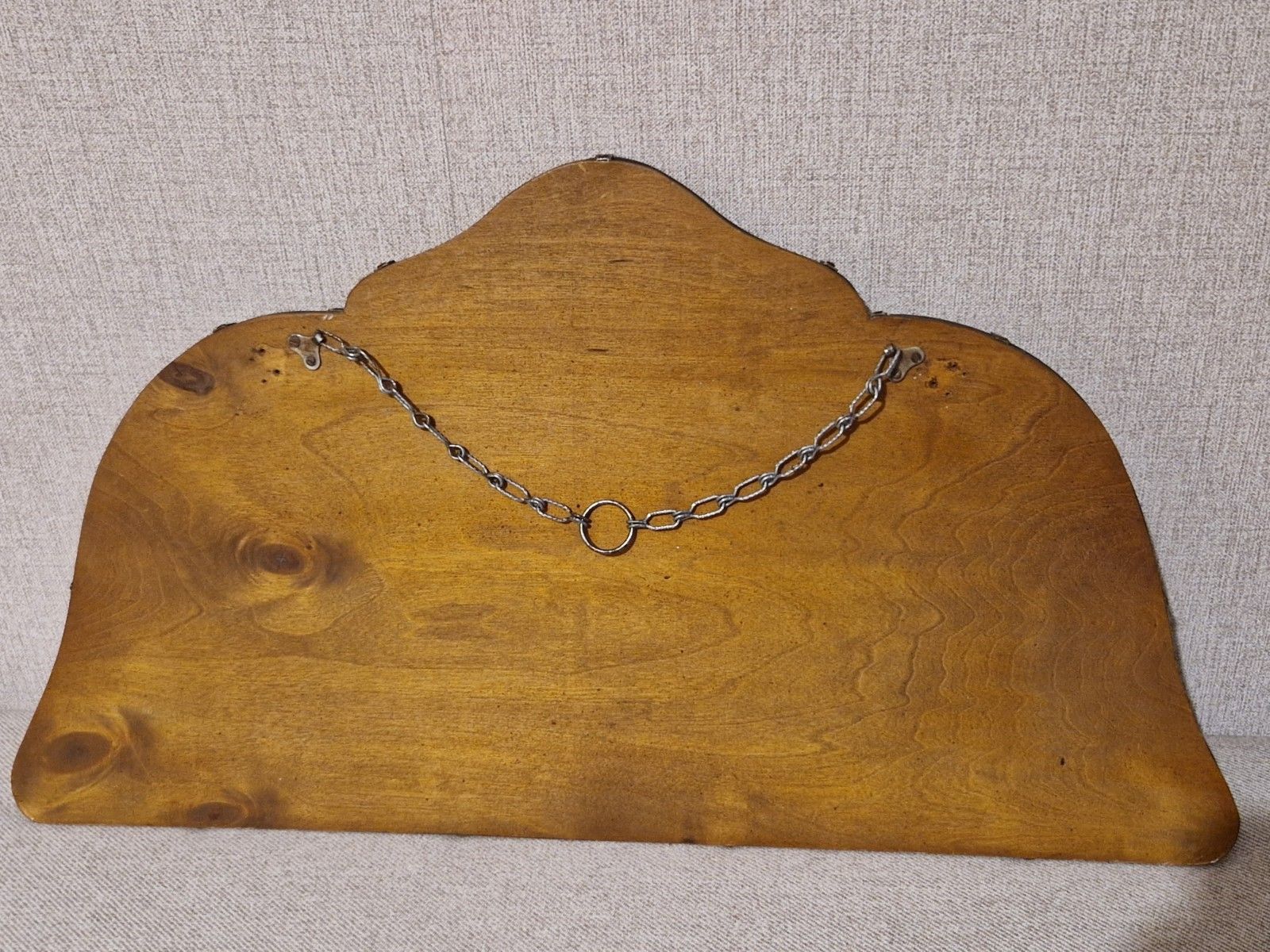 Deco 30s Peach Wall Mirror Wooden Back Og Chain Bevelled Edge Citcle Detail photo buy