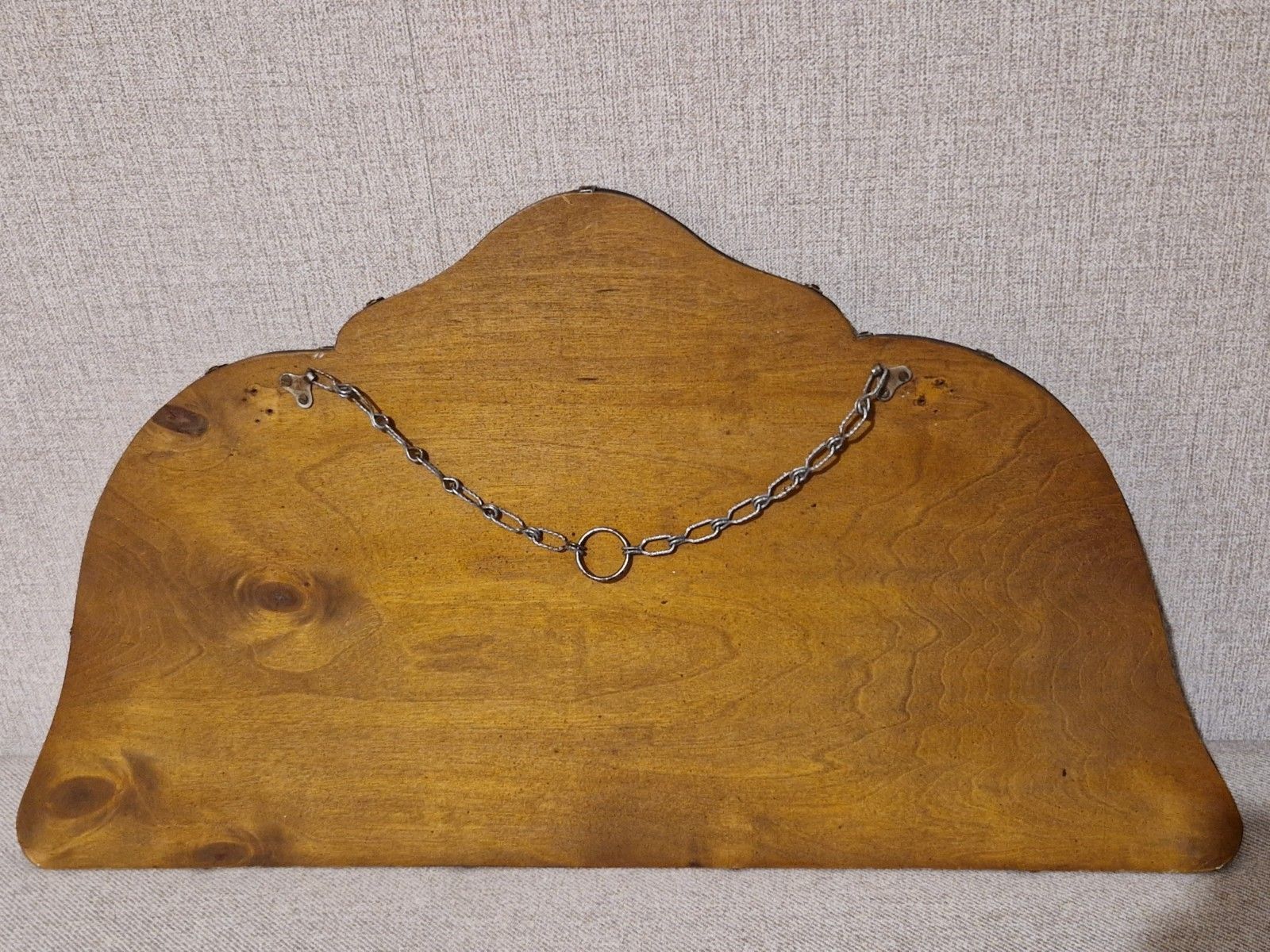 photo furniture Deco 30s Peach Wall Mirror Wooden Back Og Chain Bevelled Edge Citcle Detail