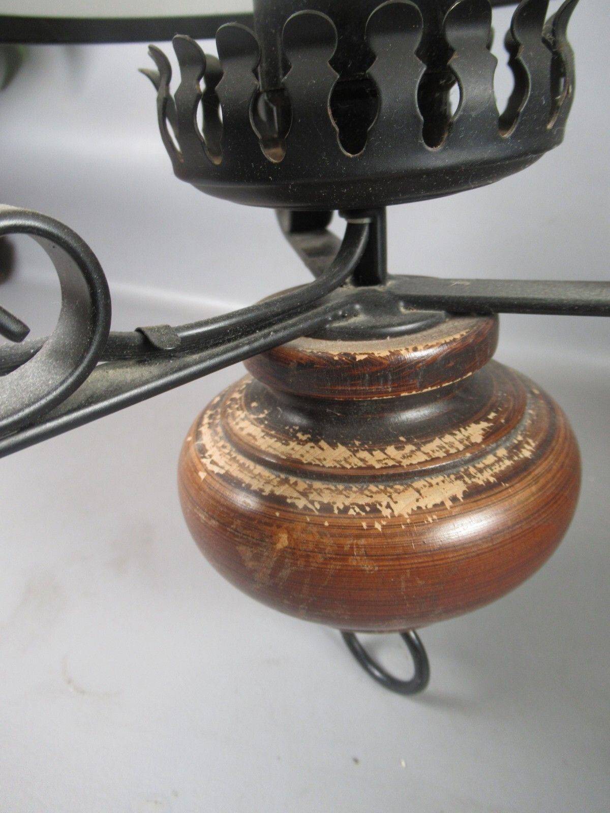 photo furniture Vintage Electric Ceiling Oil Lanterns Black Metal Wooden Finial White Shade