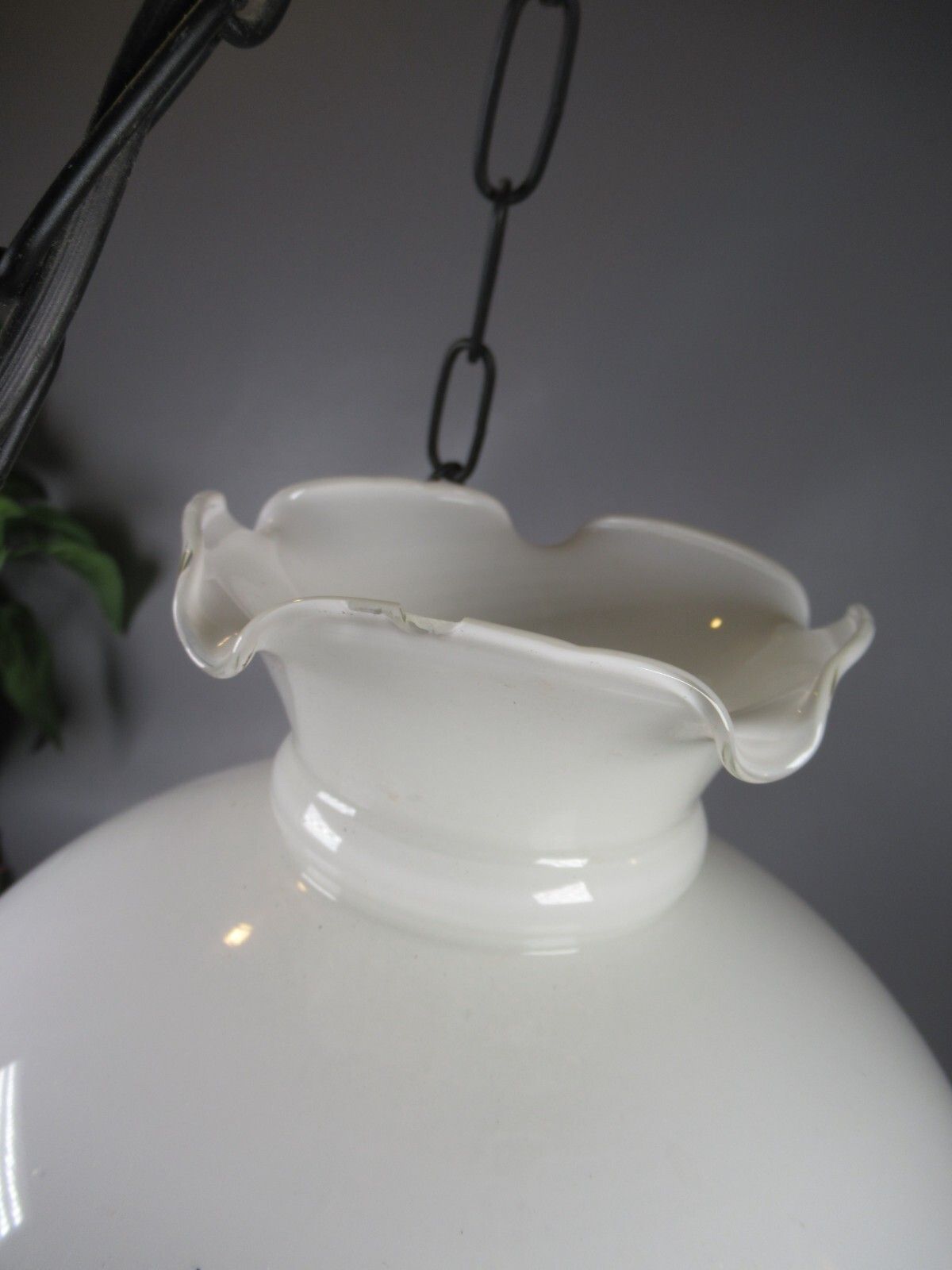 photo for sale Vintage Electric Ceiling Oil Lanterns Black Metal Wooden Finial White Shade